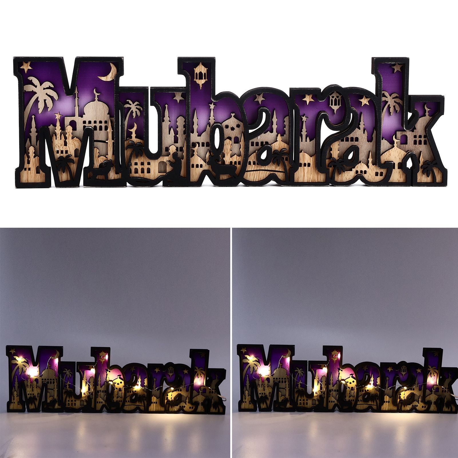 Wooden EID Letter Decoration Multilayer Carving Boxwood Wooden Eid Decorations view 11