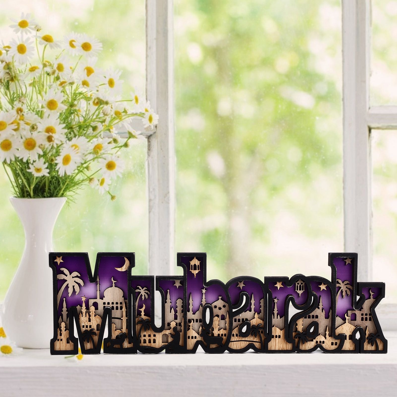Wooden EID Letter Decoration Multilayer Carving Boxwood Wooden Eid Decorations view 12