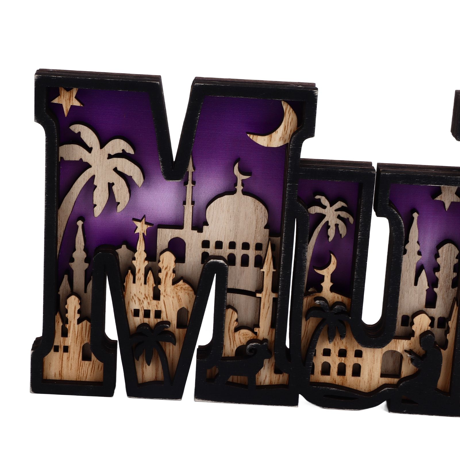 Wooden EID Letter Decoration Multilayer Carving Boxwood Wooden Eid Decorations view 14