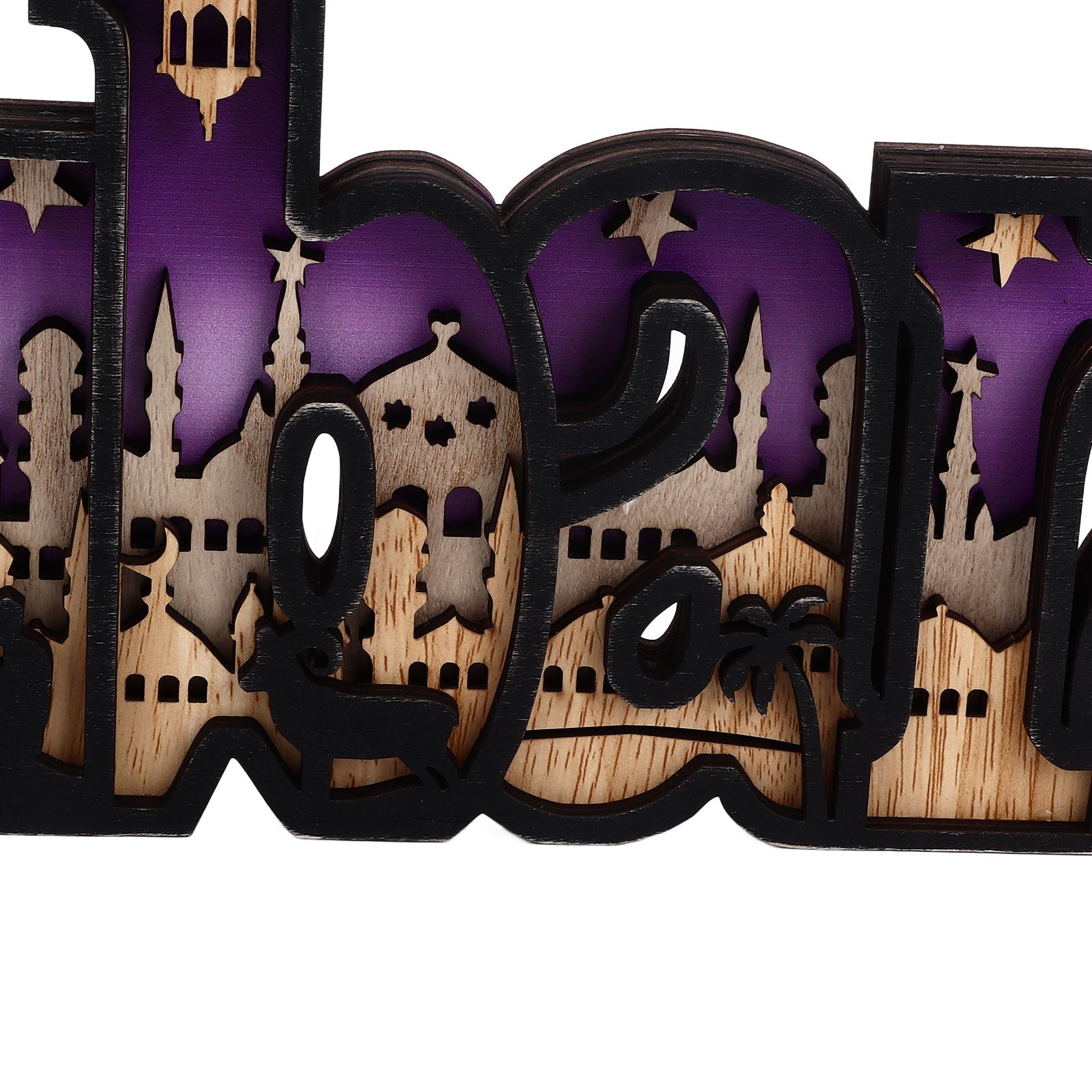 Wooden EID Letter Decoration Multilayer Carving Boxwood Wooden Eid Decorations view 15