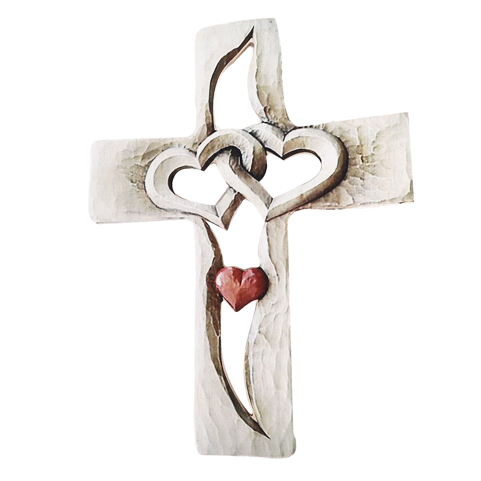 Carved Wooden Cross Intertwined Hearts Wall Hanging Hand Carved Wood Cross for
