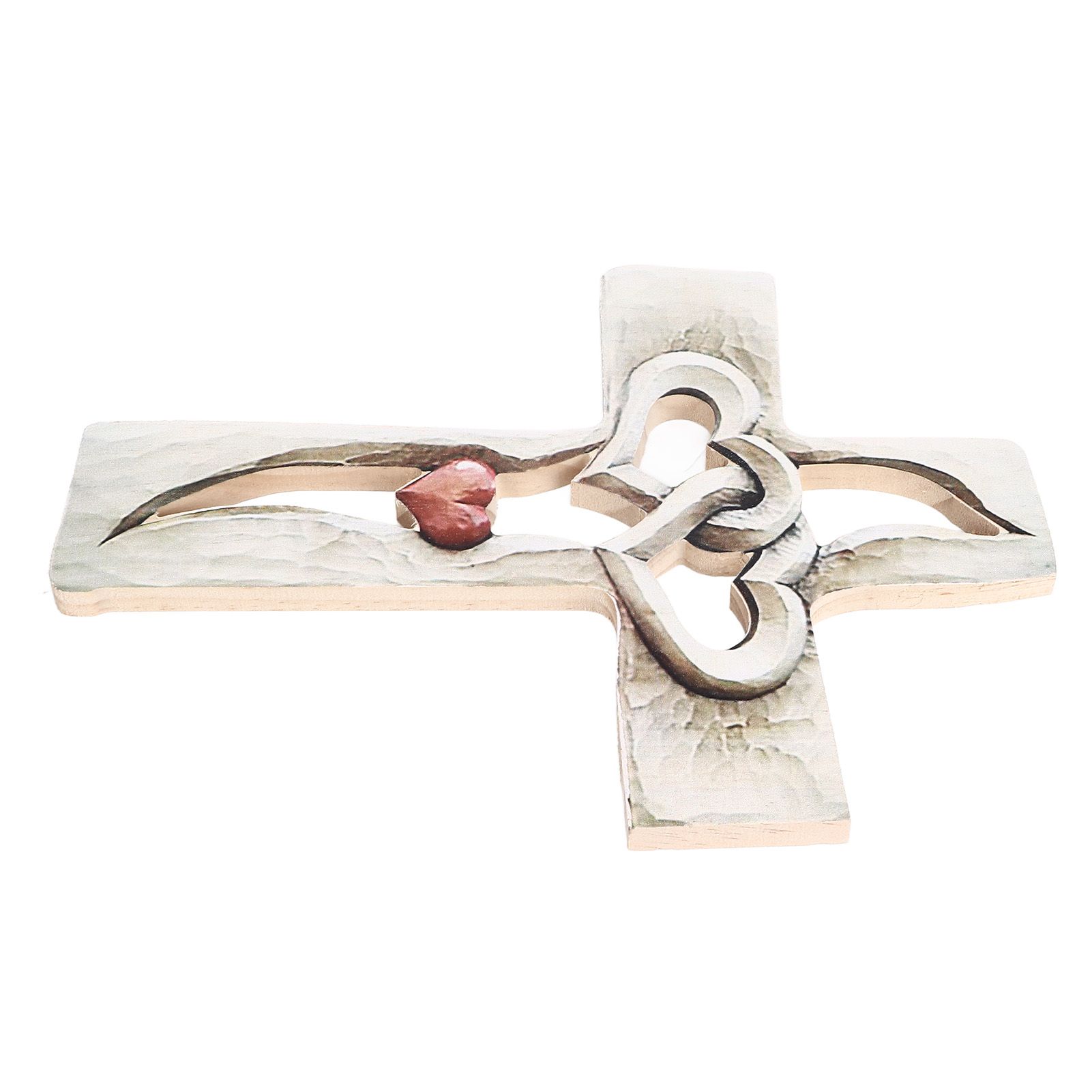 Carved Wooden Cross Intertwined Hearts Wall Hanging Hand Carved Wood Cross for view 2
