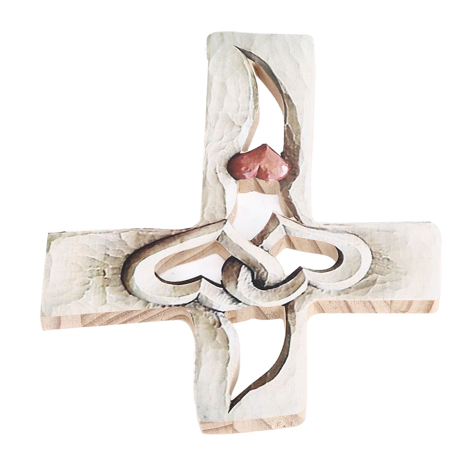 Carved Wooden Cross Intertwined Hearts Wall Hanging Hand Carved Wood Cross for view 3