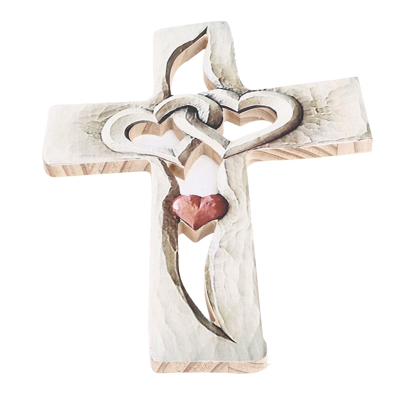 Carved Wooden Cross Intertwined Hearts Wall Hanging Hand Carved Wood Cross for view 4