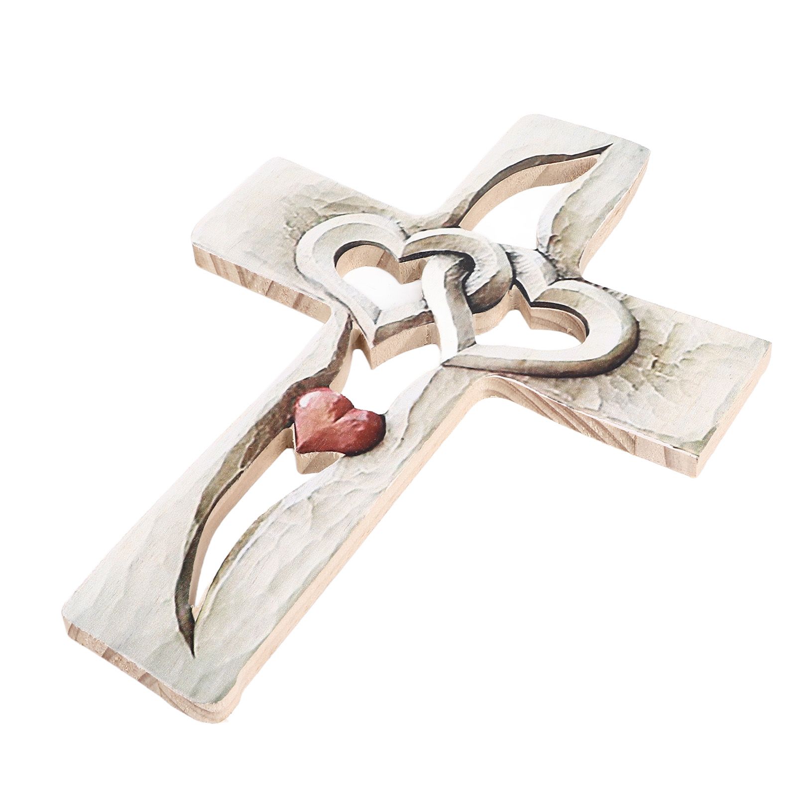 Carved Wooden Cross Intertwined Hearts Wall Hanging Hand Carved Wood Cross for view 6