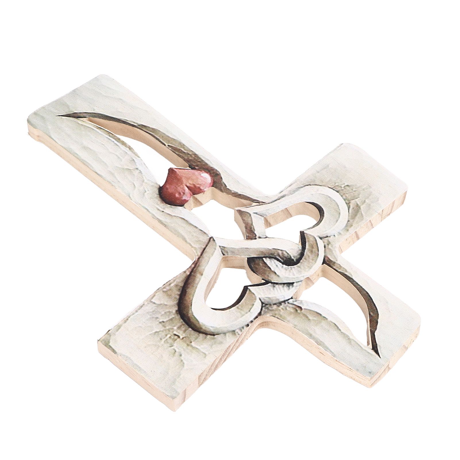 Carved Wooden Cross Intertwined Hearts Wall Hanging Hand Carved Wood Cross for view 9