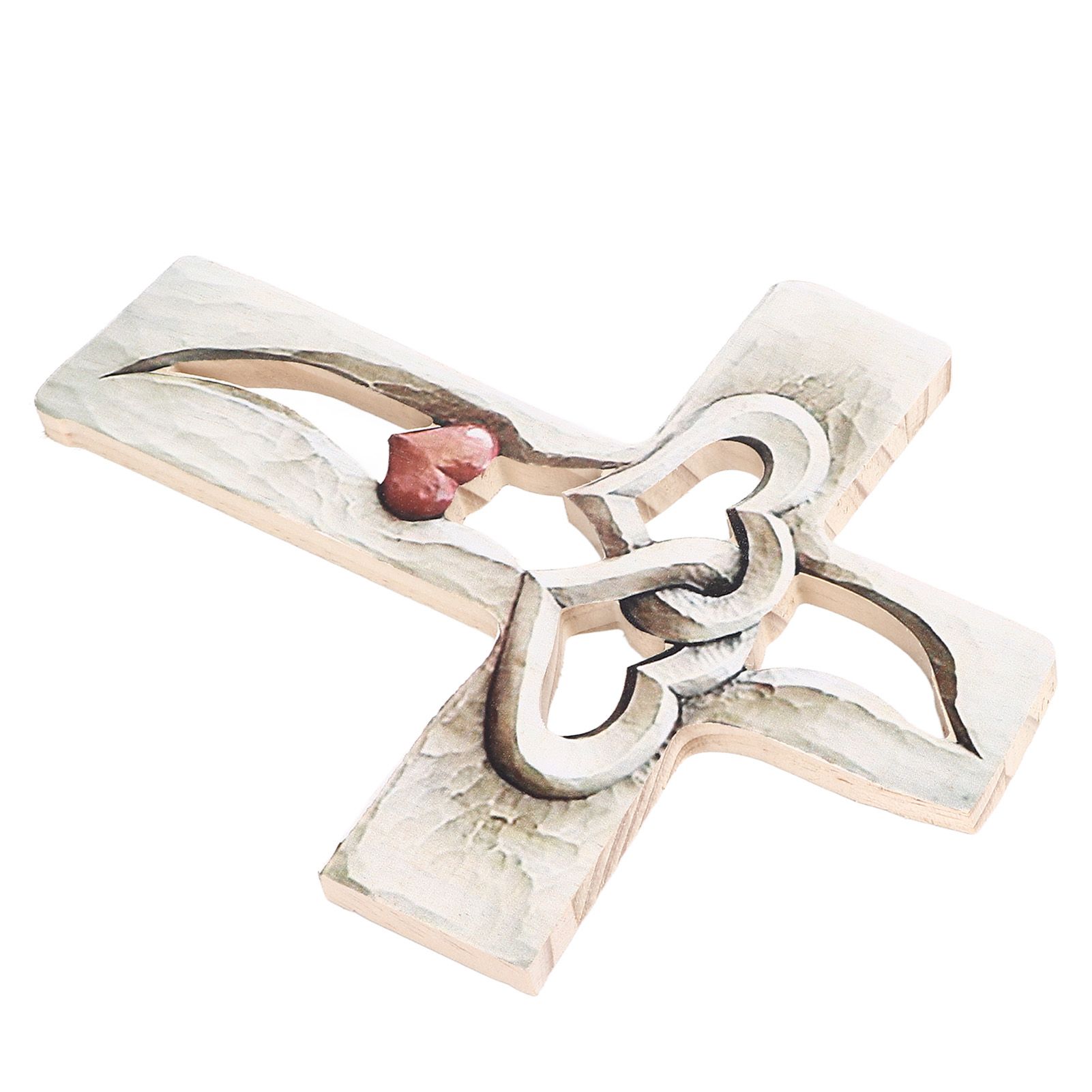 Carved Wooden Cross Intertwined Hearts Wall Hanging Hand Carved Wood Cross for view 10