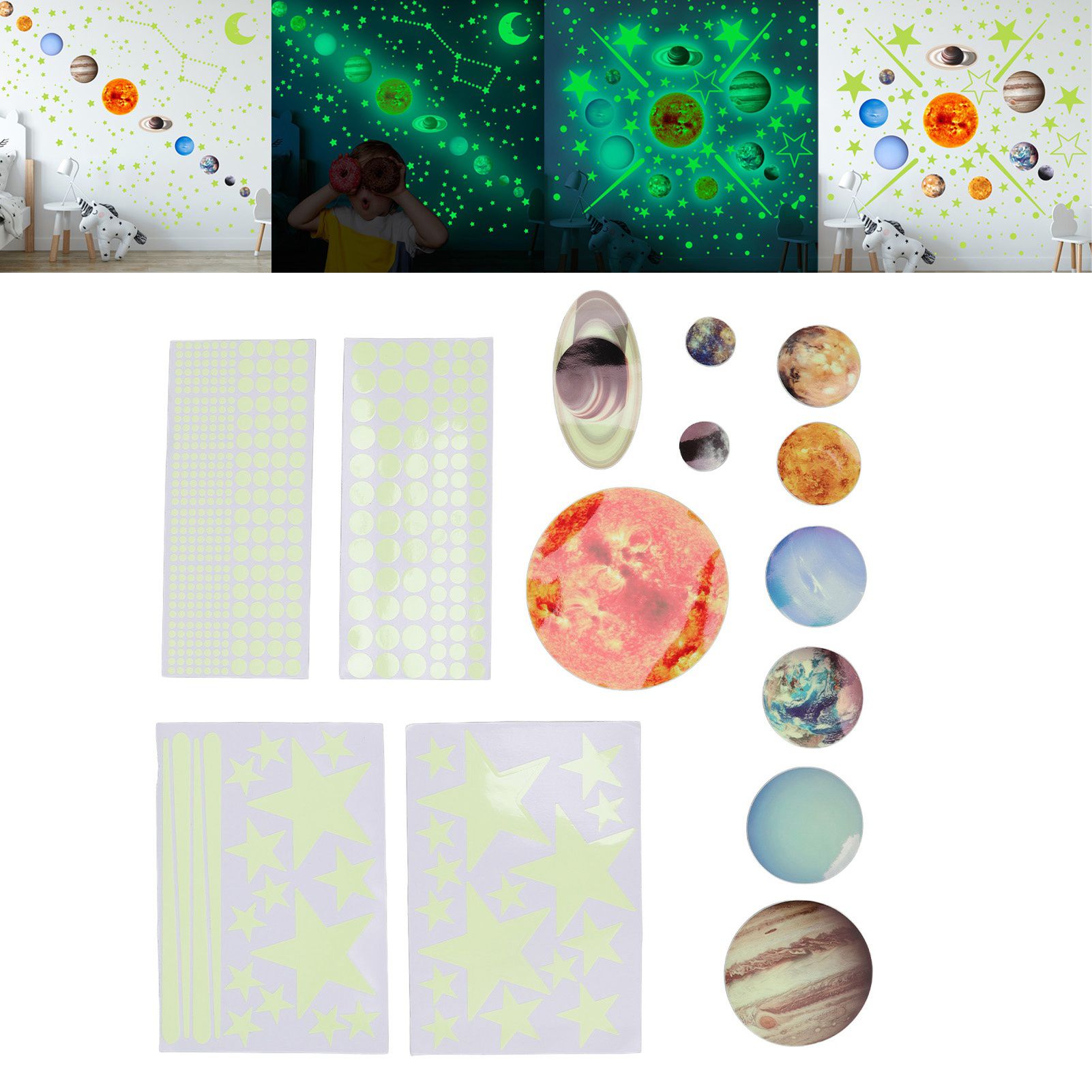 14pcs Glowing Planets Wall Stickers Glow in The Dark Star Solar System Decal view 11