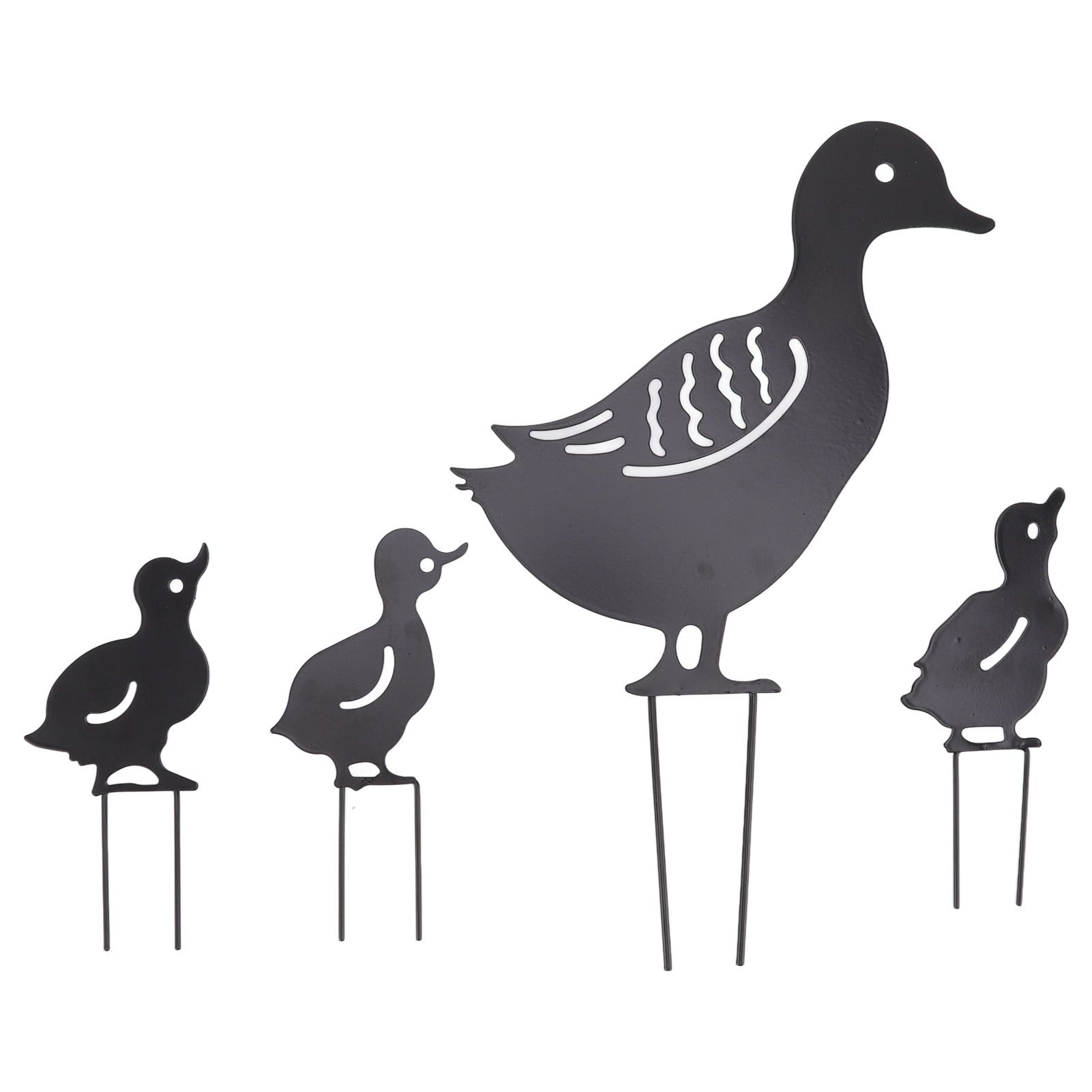 4Pcs Metal Duck Decorative Garden Stakes Cute Animal Hollow Design Black Iron view 2