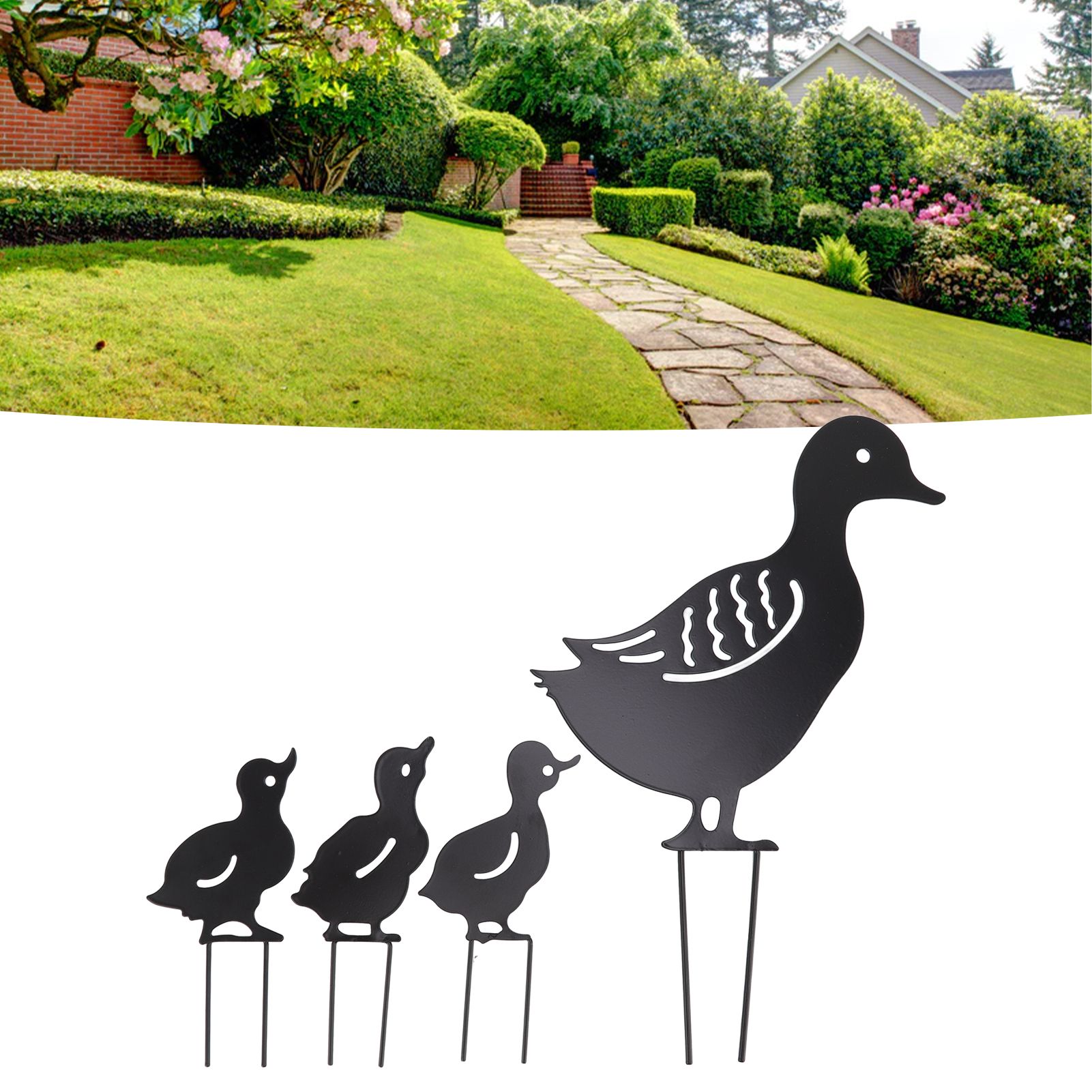 4Pcs Metal Duck Decorative Garden Stakes Cute Animal Hollow Design Black Iron view 11