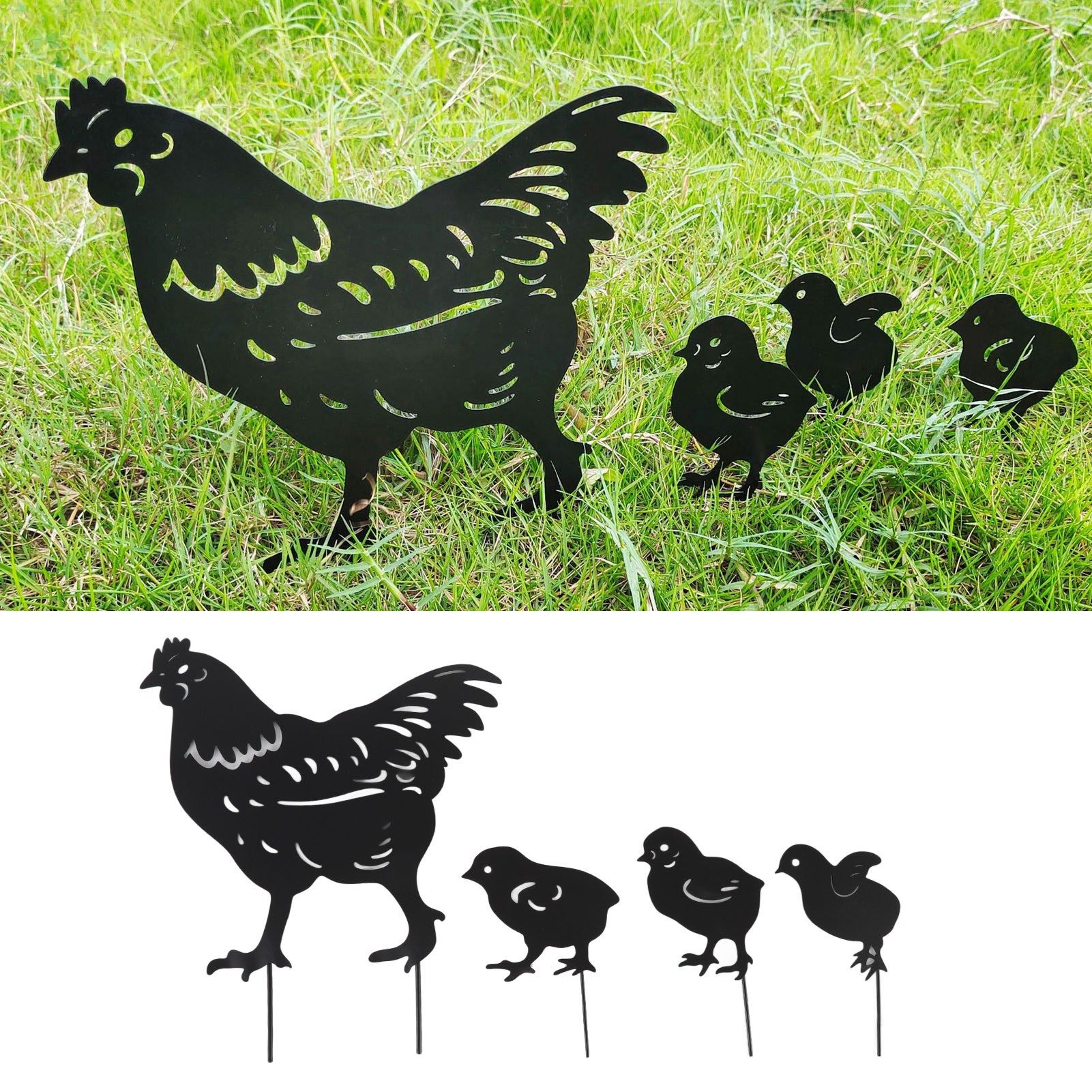 4Pcs Hen Chicken Silhouette Hollow Stake Design Cute Hen Chicken Design view 11