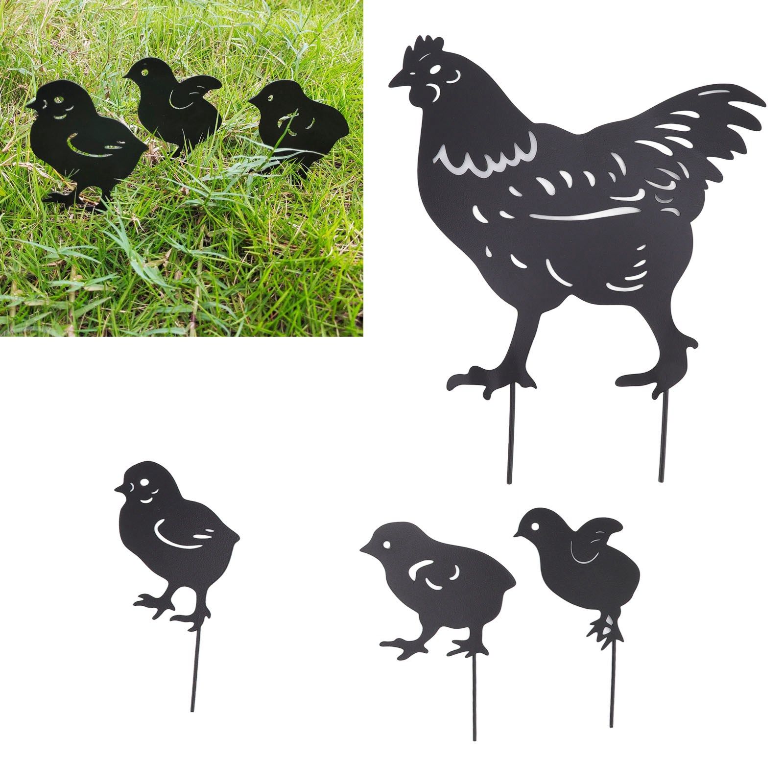 4Pcs Hen Chicken Silhouette Hollow Stake Design Cute Hen Chicken Design view 12