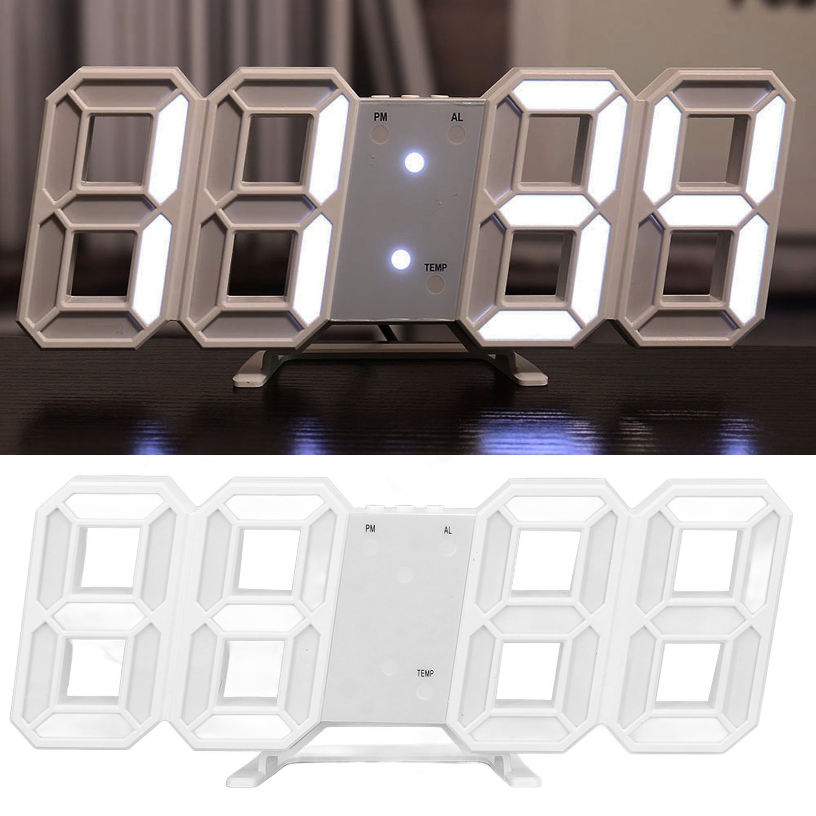 3D LED Wall Clock Minimalist White Frame Digital Wall Alarm Clock Timer with view 12