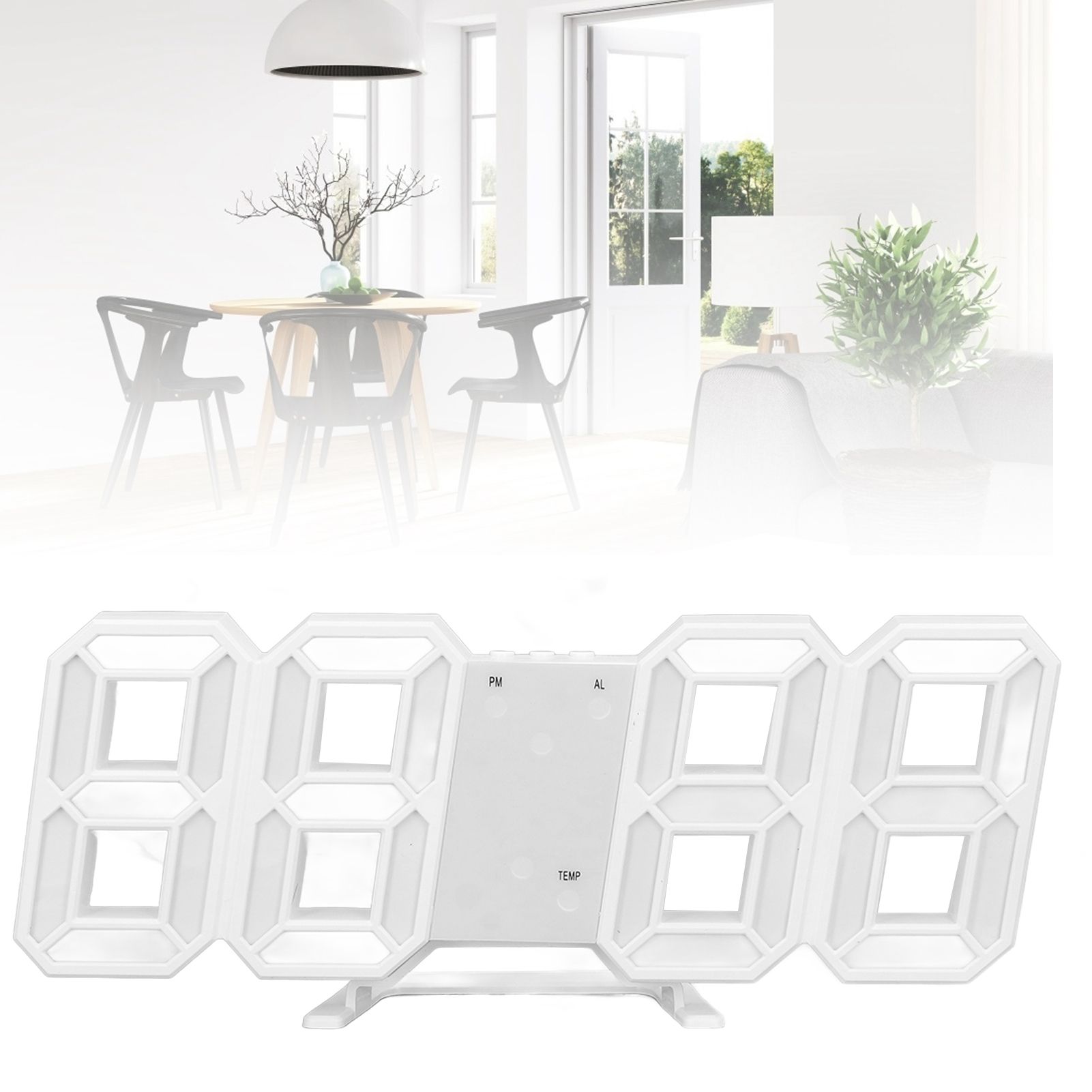 3D LED Wall Clock Minimalist White Frame Digital Wall Alarm Clock Timer with view 11