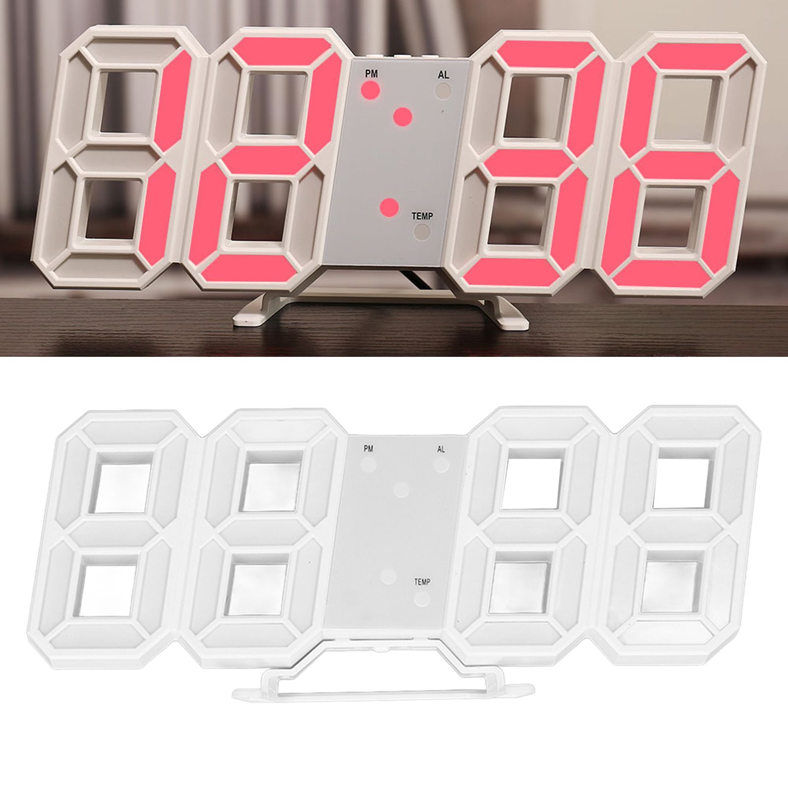 3D LED Wall Clock Minimalist White Frame Digital Wall Alarm Clock Timer with view 12