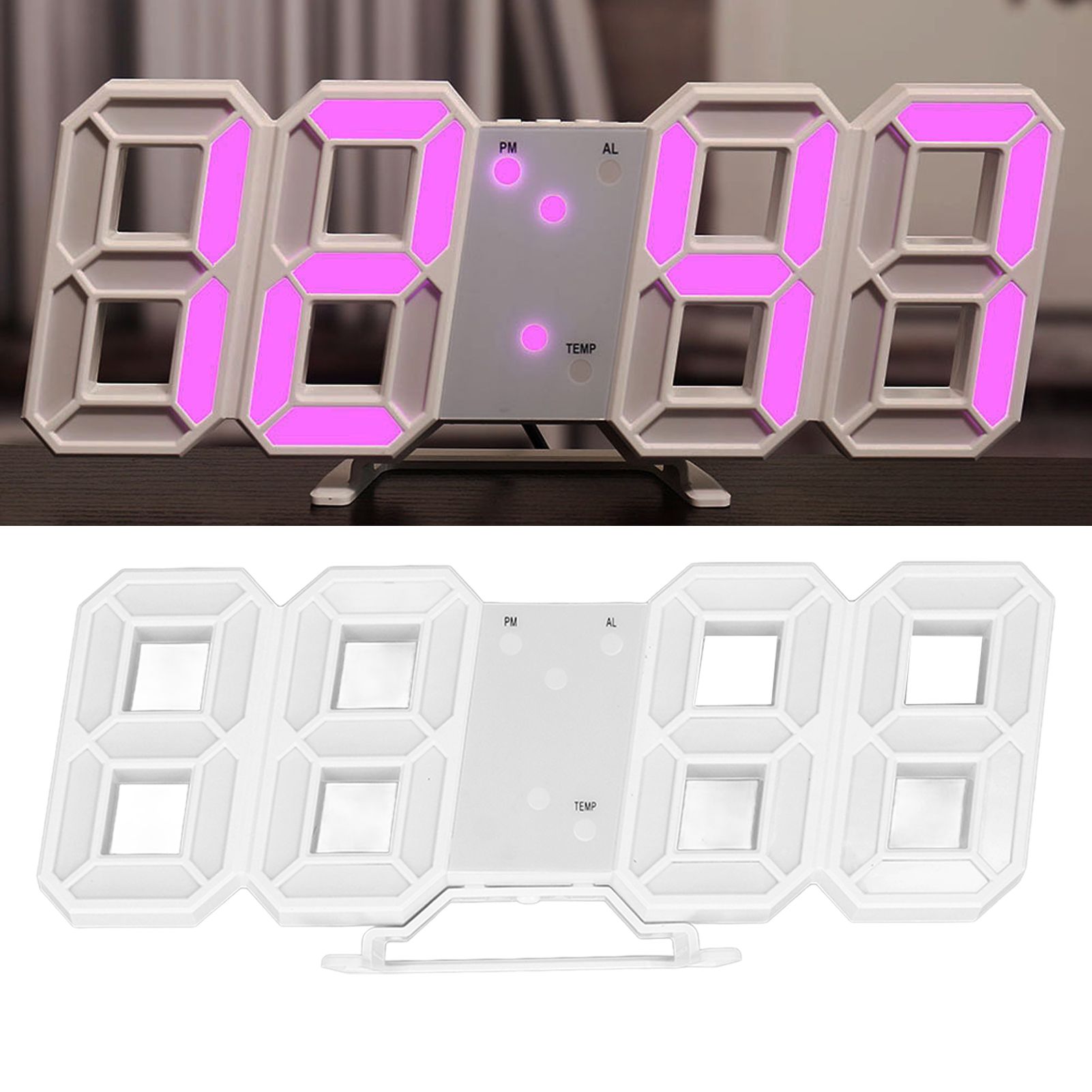 3D LED Wall Clock Minimalist White Frame Digital Wall Alarm Clock Timer with view 12