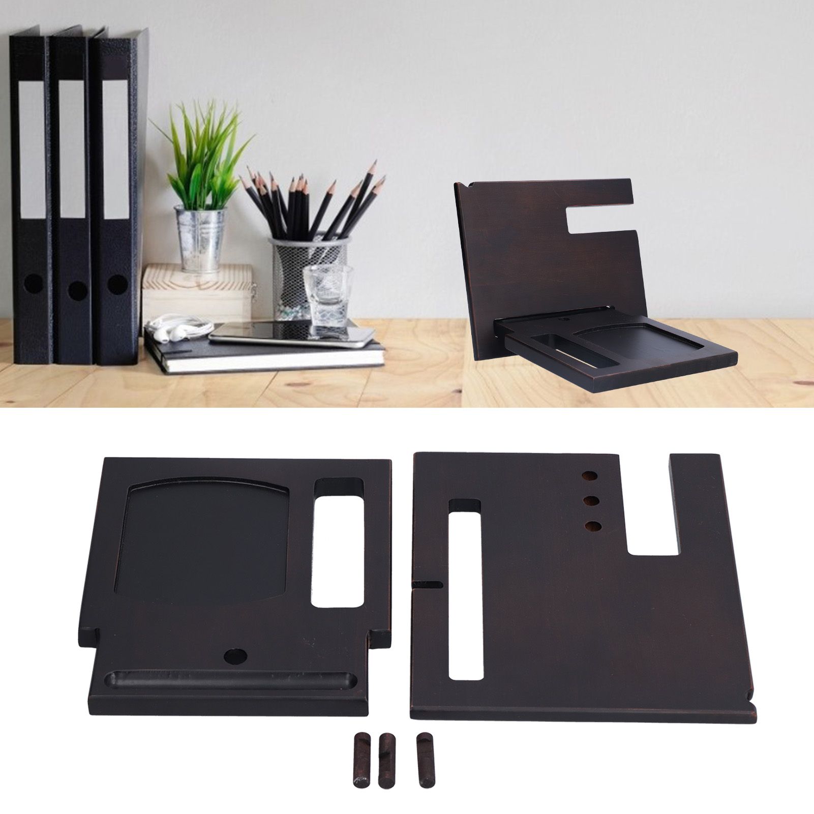 Wooden Mobile Phone Base Multifunctional Keychain Holder Storage Rack for Home view 11