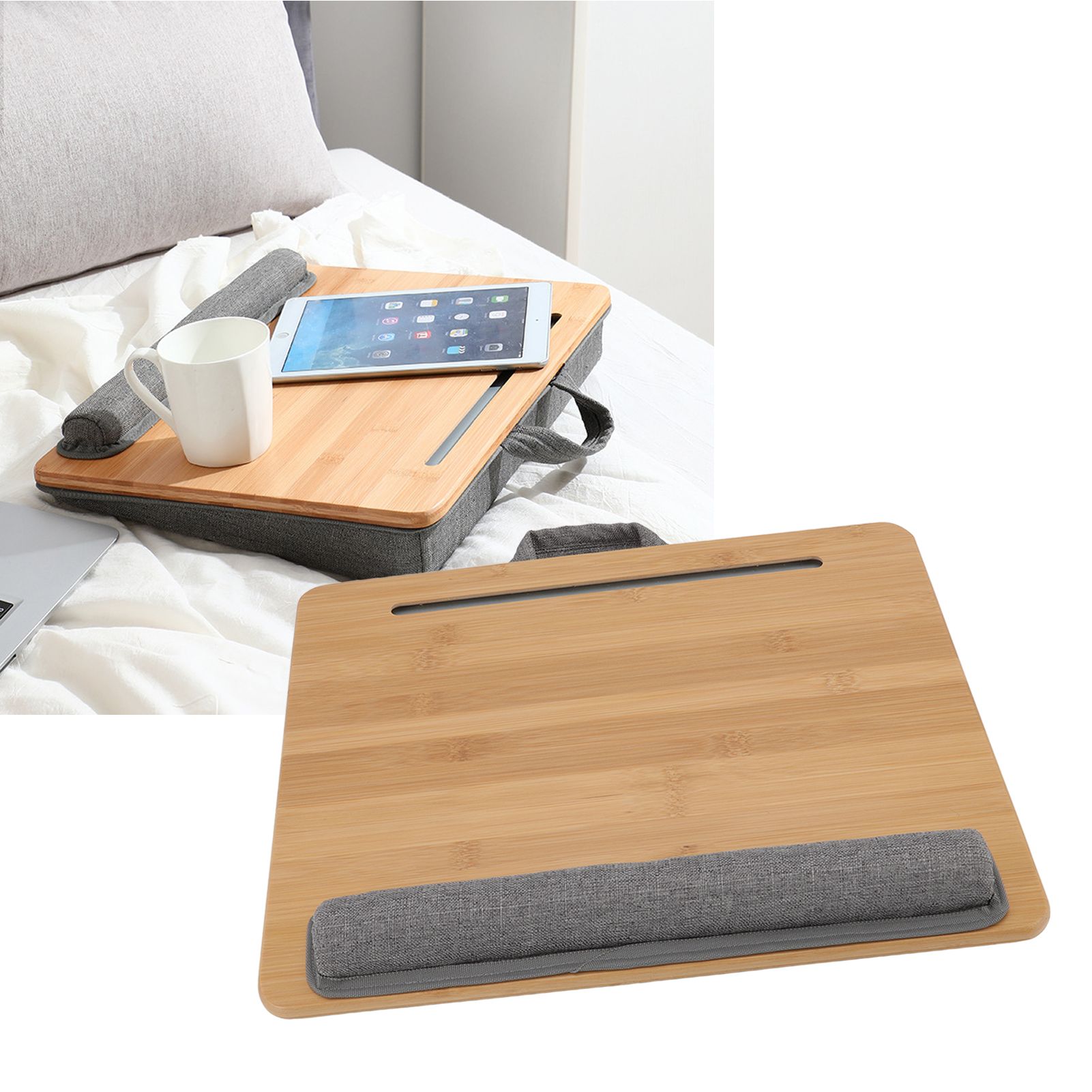 Laptop Table Multifunction Bamboo Lap Desk Bed Tray with Cushion for Reading view 11