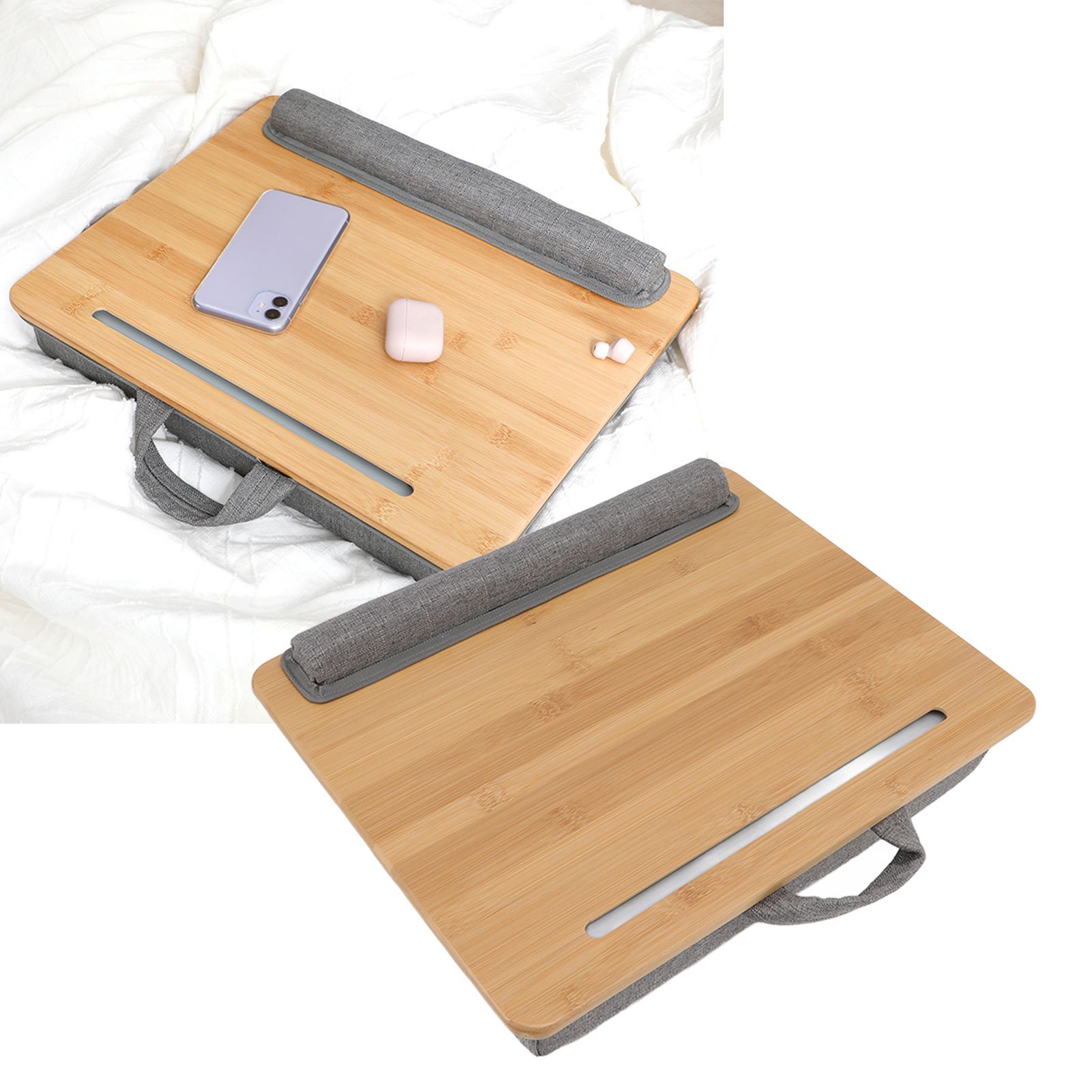 Laptop Table Multifunction Bamboo Lap Desk Bed Tray with Cushion for Reading view 12