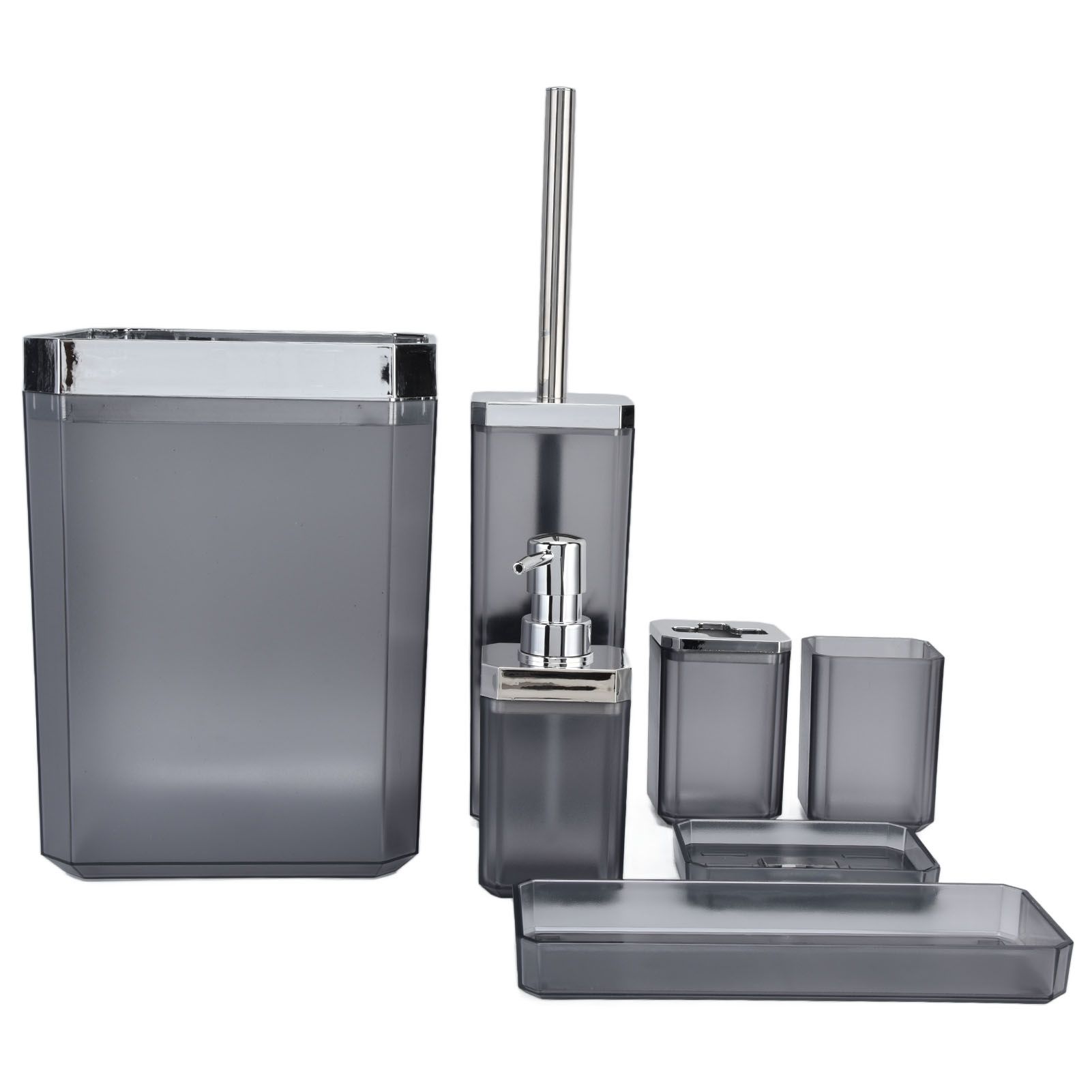 7Pcs/Set Plastic Bathroom Accessory Grey Toothbrush Holder Soap Tray Kit for view 2