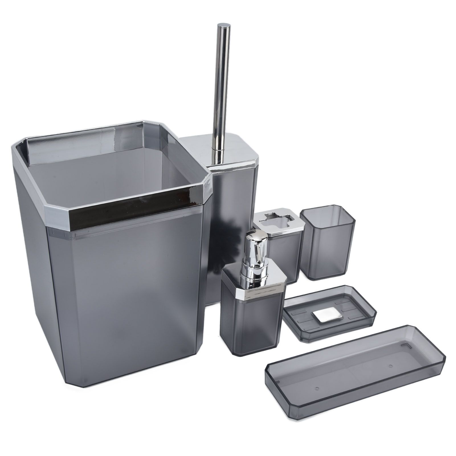 7Pcs/Set Plastic Bathroom Accessory Grey Toothbrush Holder Soap Tray Kit for view 3