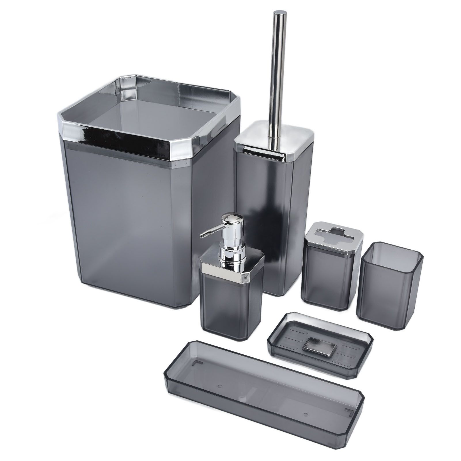 7Pcs/Set Plastic Bathroom Accessory Grey Toothbrush Holder Soap Tray Kit for view 4