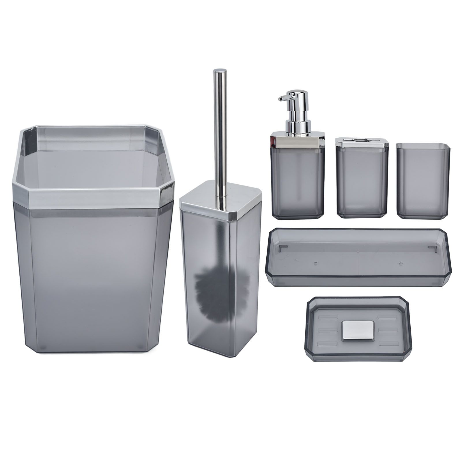 7Pcs/Set Plastic Bathroom Accessory Grey Toothbrush Holder Soap Tray Kit for view 5