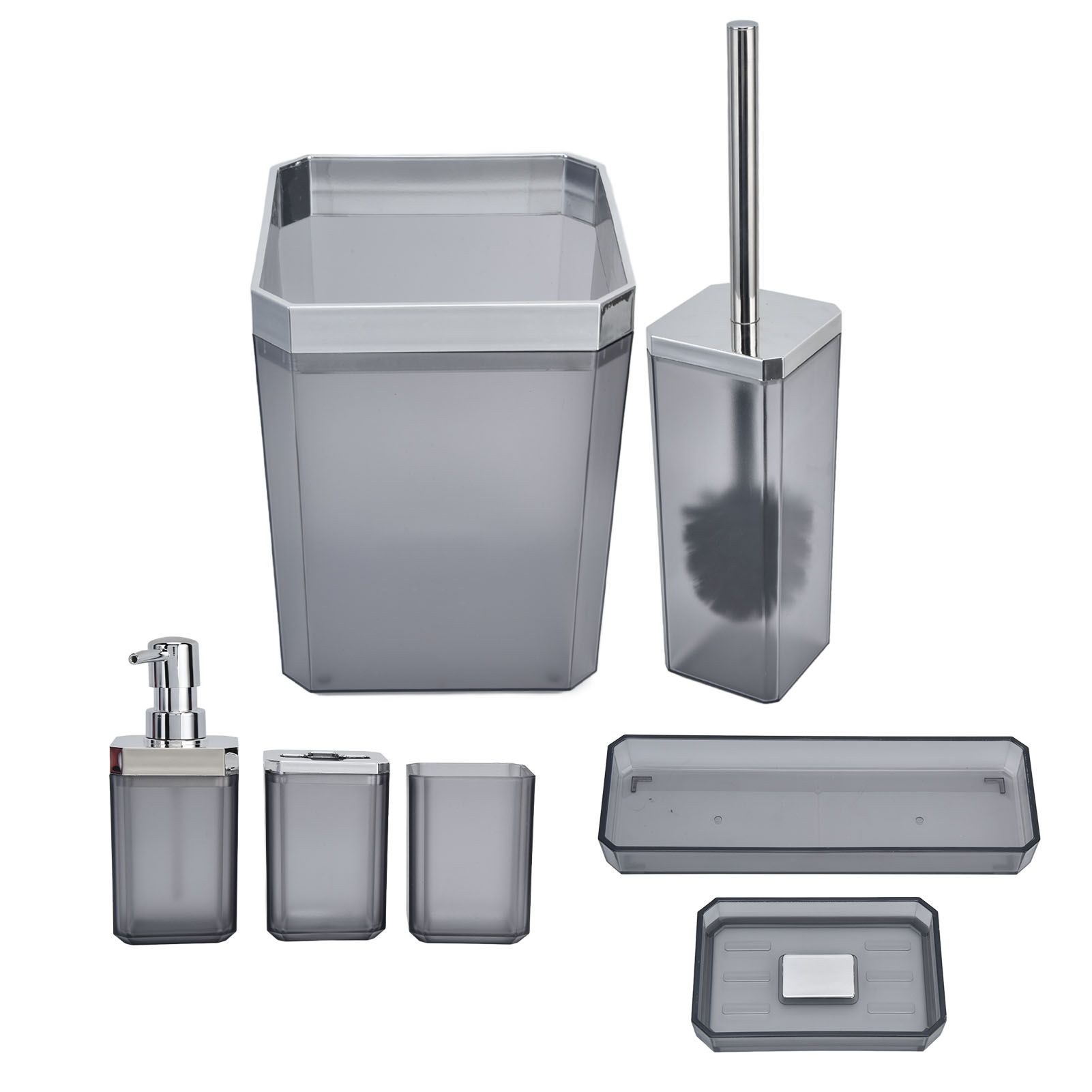 7Pcs/Set Plastic Bathroom Accessory Grey Toothbrush Holder Soap Tray Kit for view 6