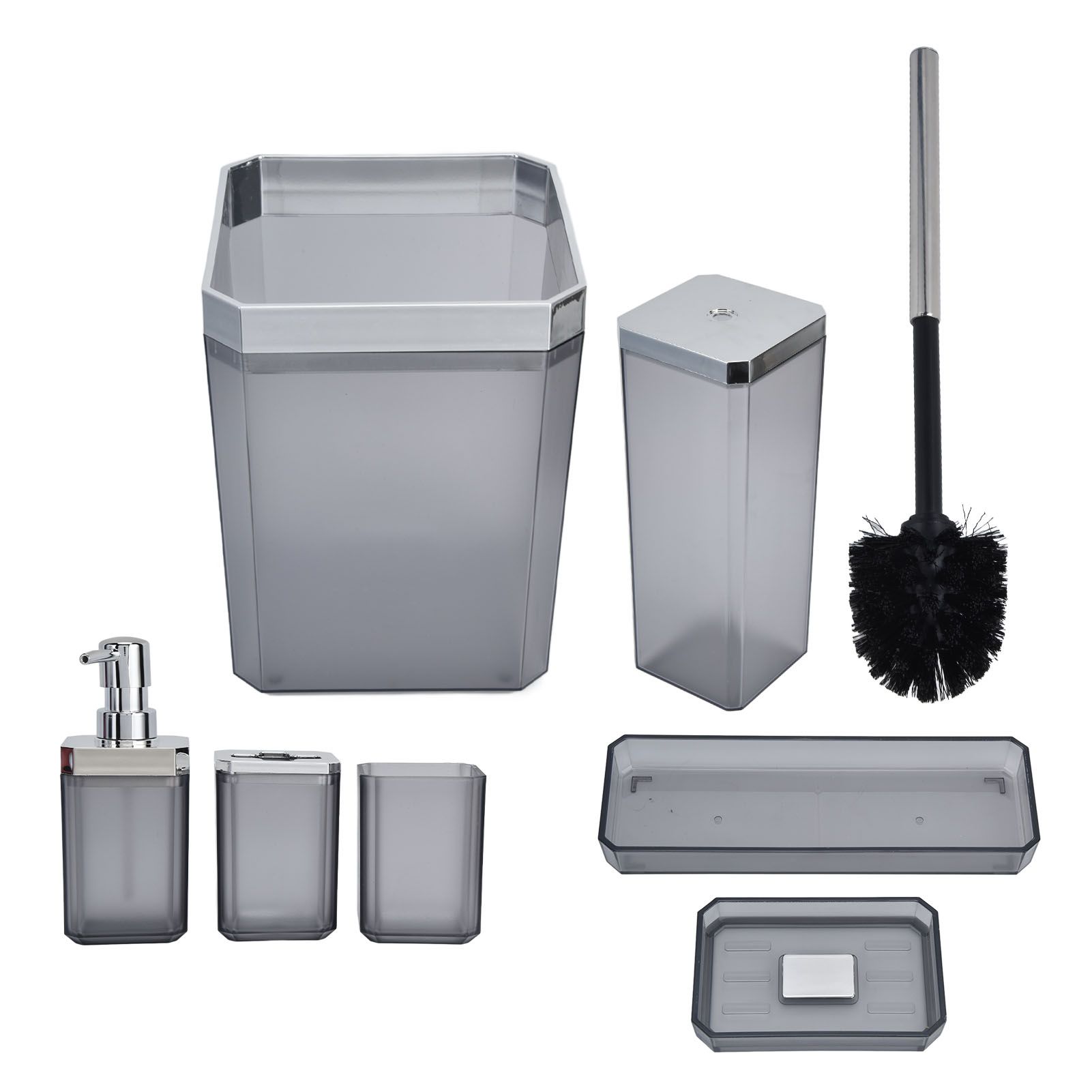 7Pcs/Set Plastic Bathroom Accessory Grey Toothbrush Holder Soap Tray Kit for view 7