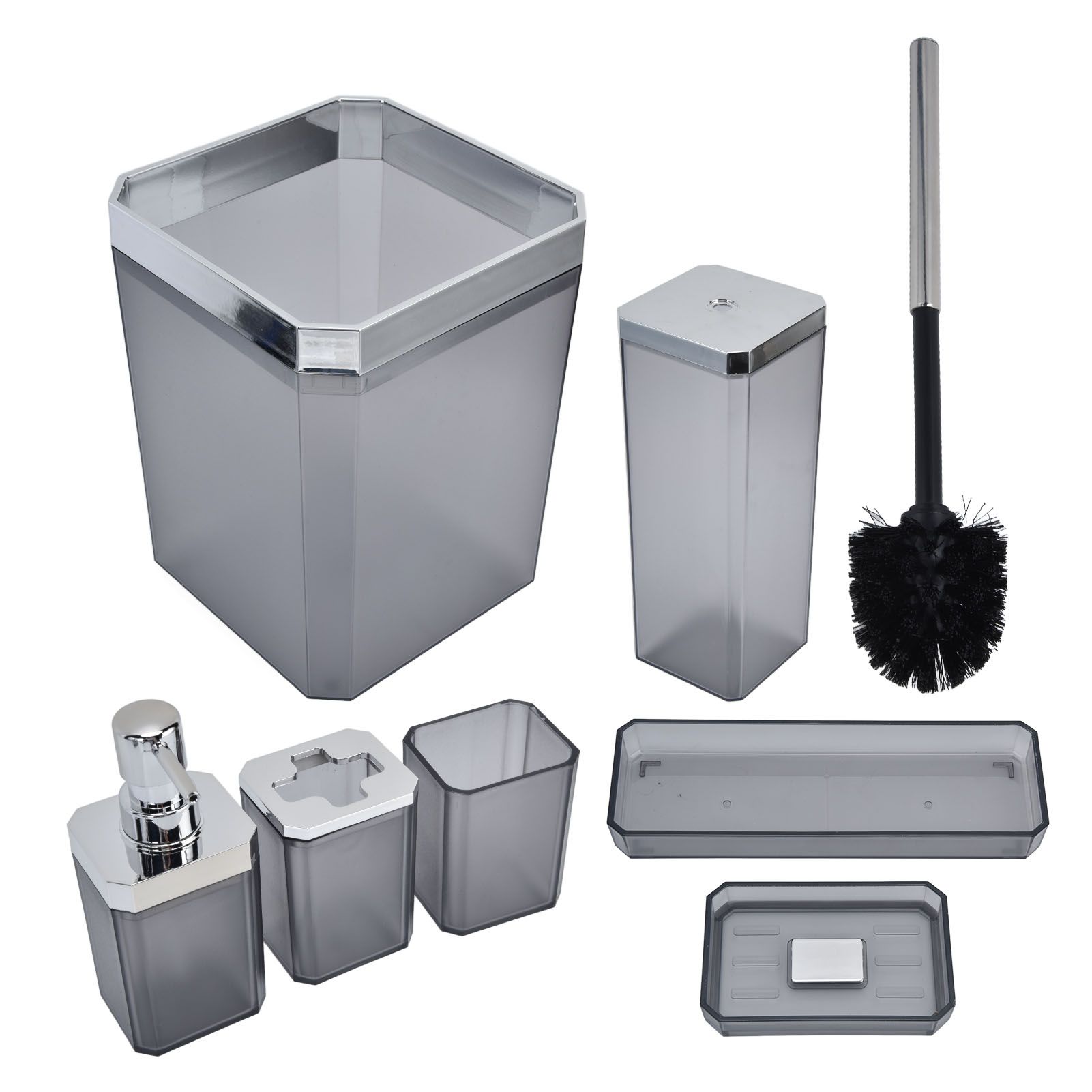 7Pcs/Set Plastic Bathroom Accessory Grey Toothbrush Holder Soap Tray Kit for view 8