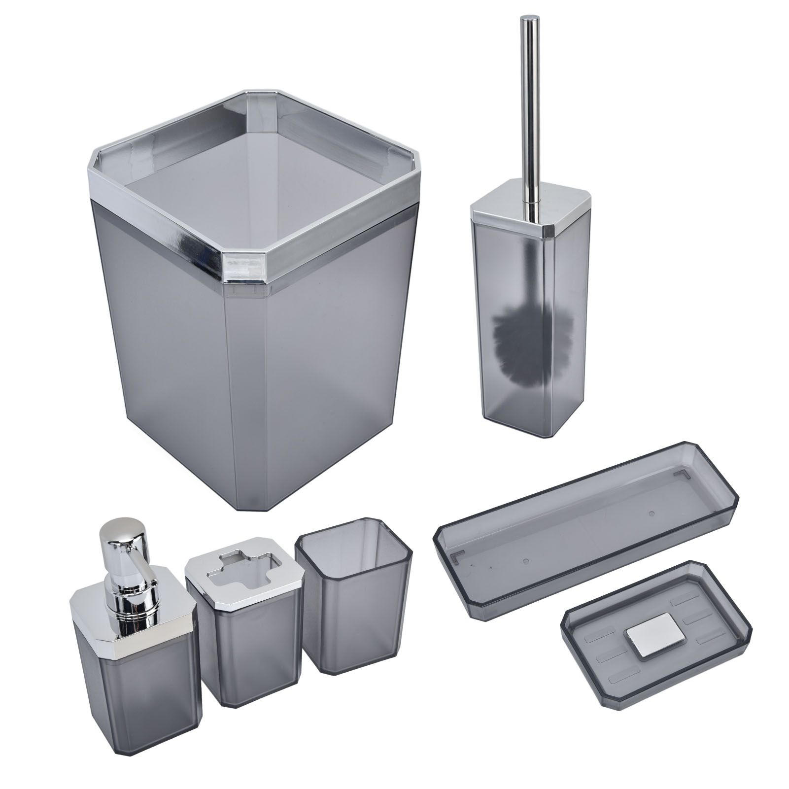 7Pcs/Set Plastic Bathroom Accessory Grey Toothbrush Holder Soap Tray Kit for view 9