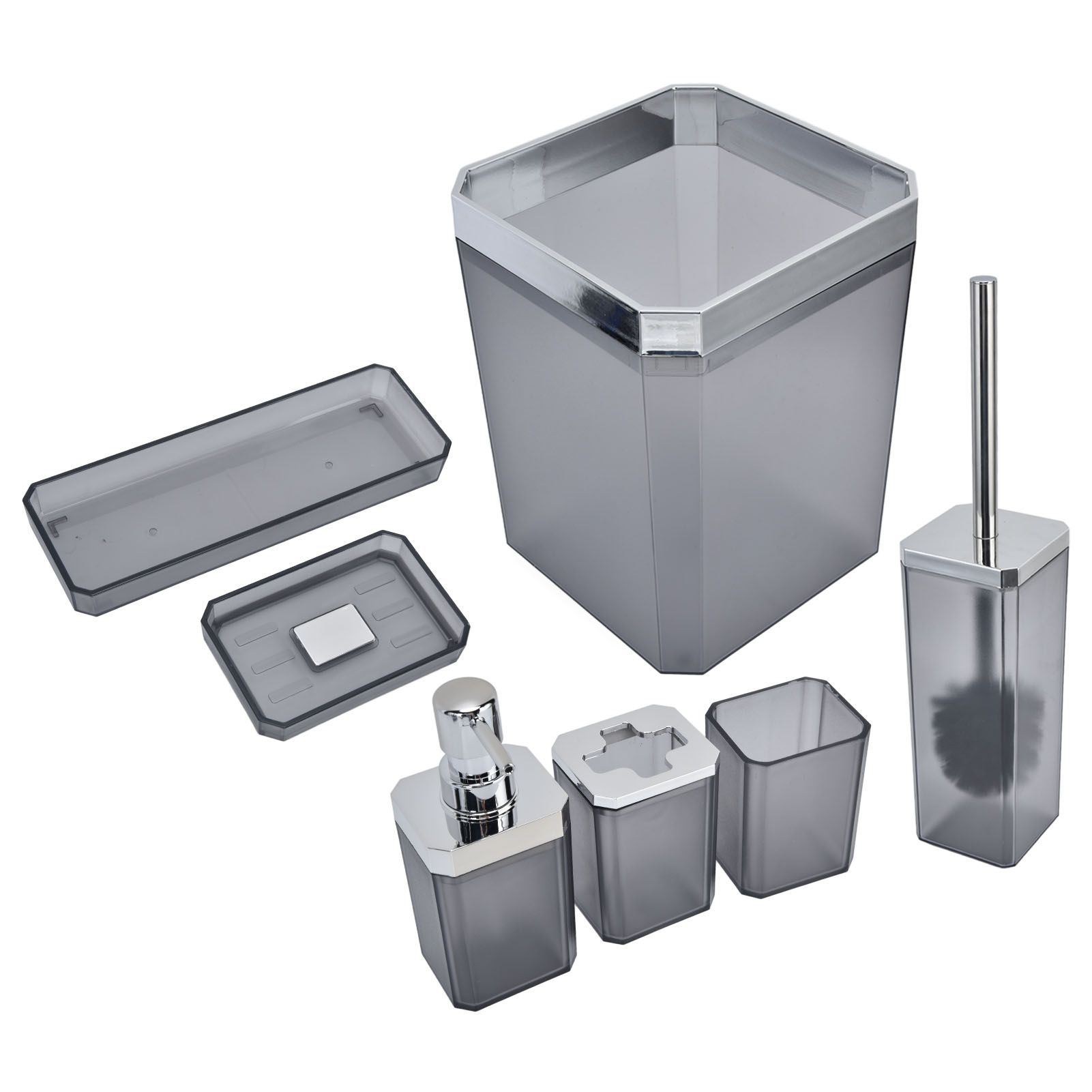 7Pcs/Set Plastic Bathroom Accessory Grey Toothbrush Holder Soap Tray Kit for view 10