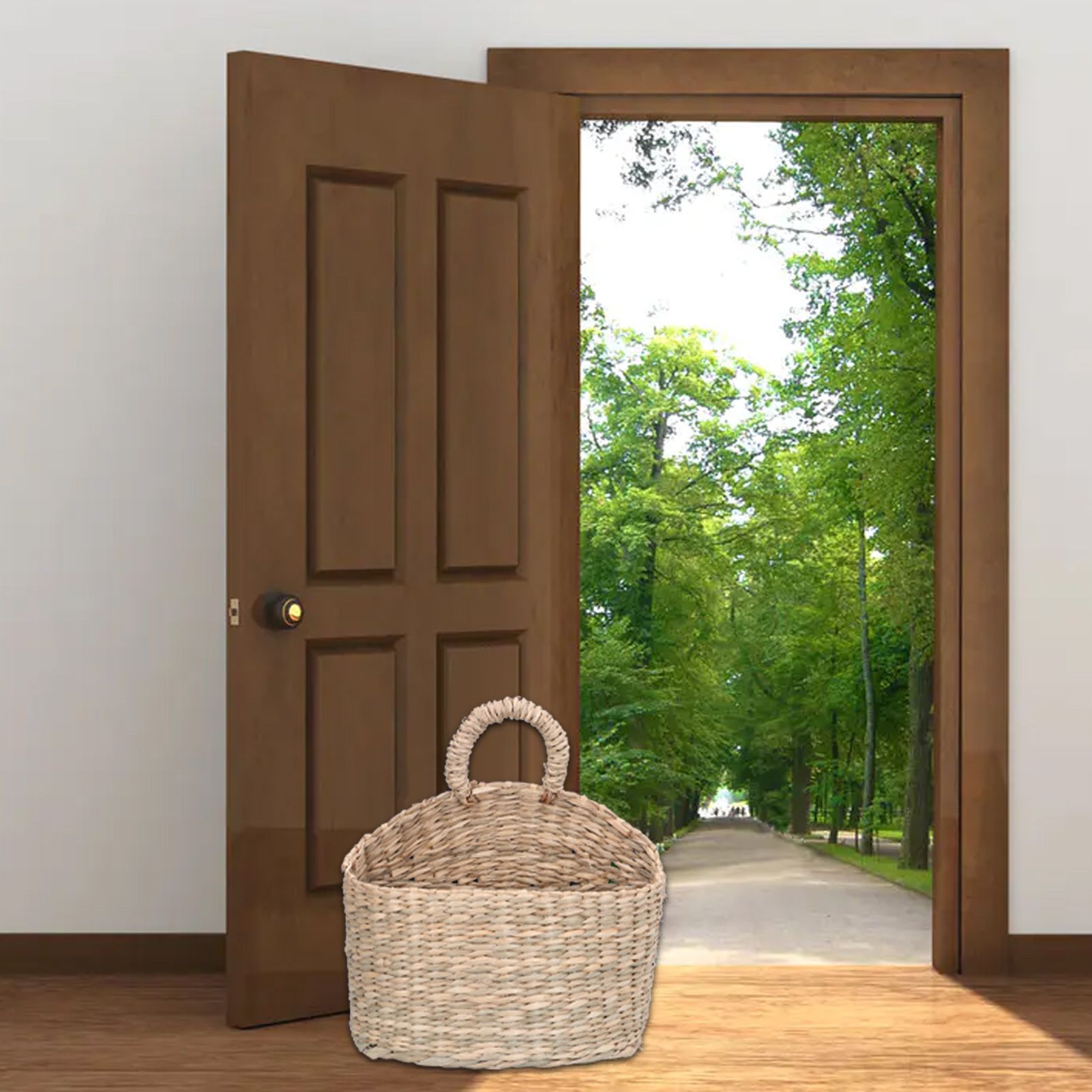 Hanging Basket Seagrass Woven Wall Hanging Storage Basket Organizer for Home view 11