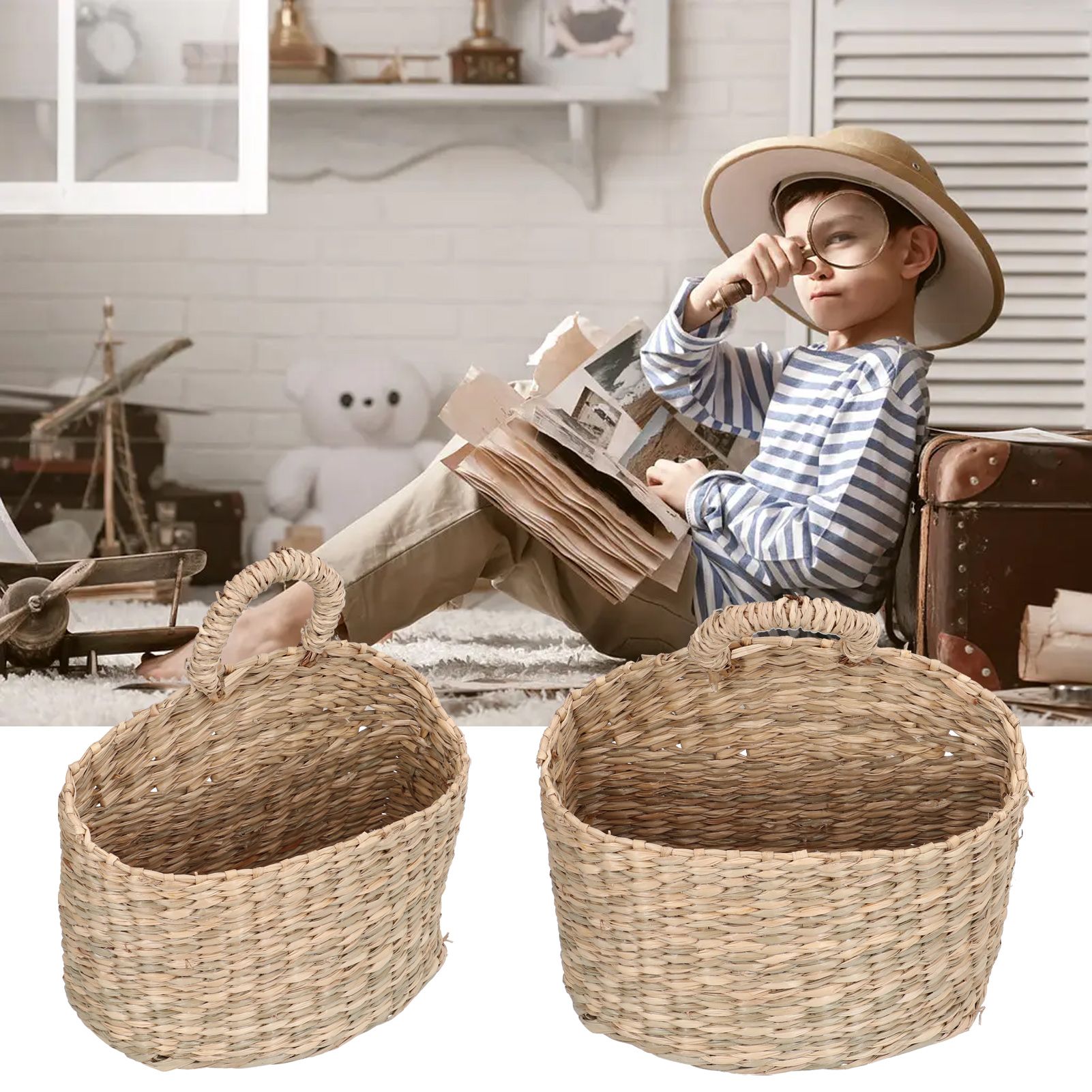 Hanging Basket Seagrass Woven Wall Hanging Storage Basket Organizer for Home view 12