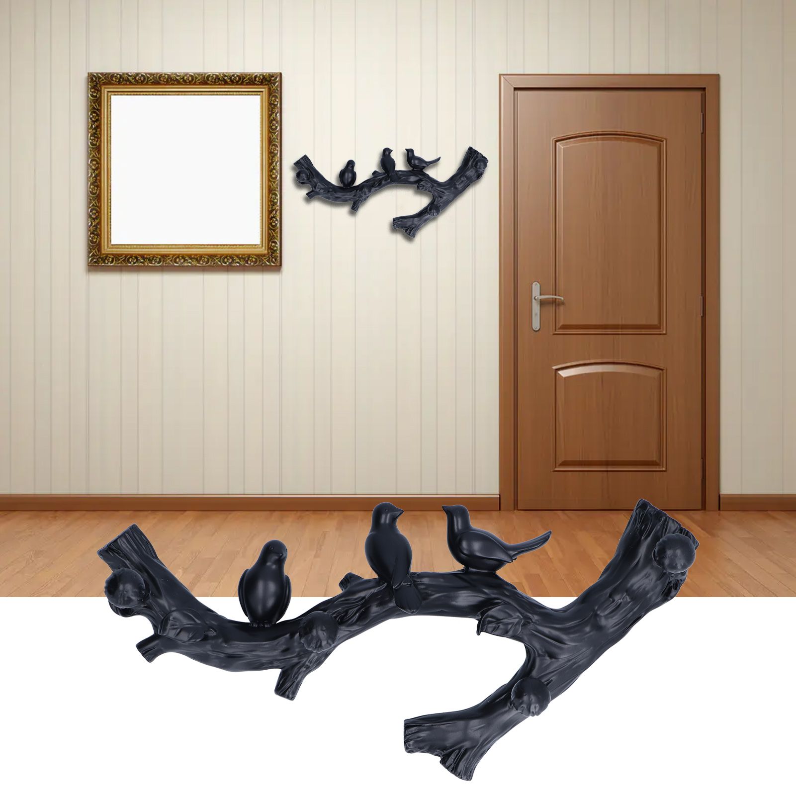 Decorative Hook Black Bird Branch Shape Three Dimensional Wall Mounted Home view 12