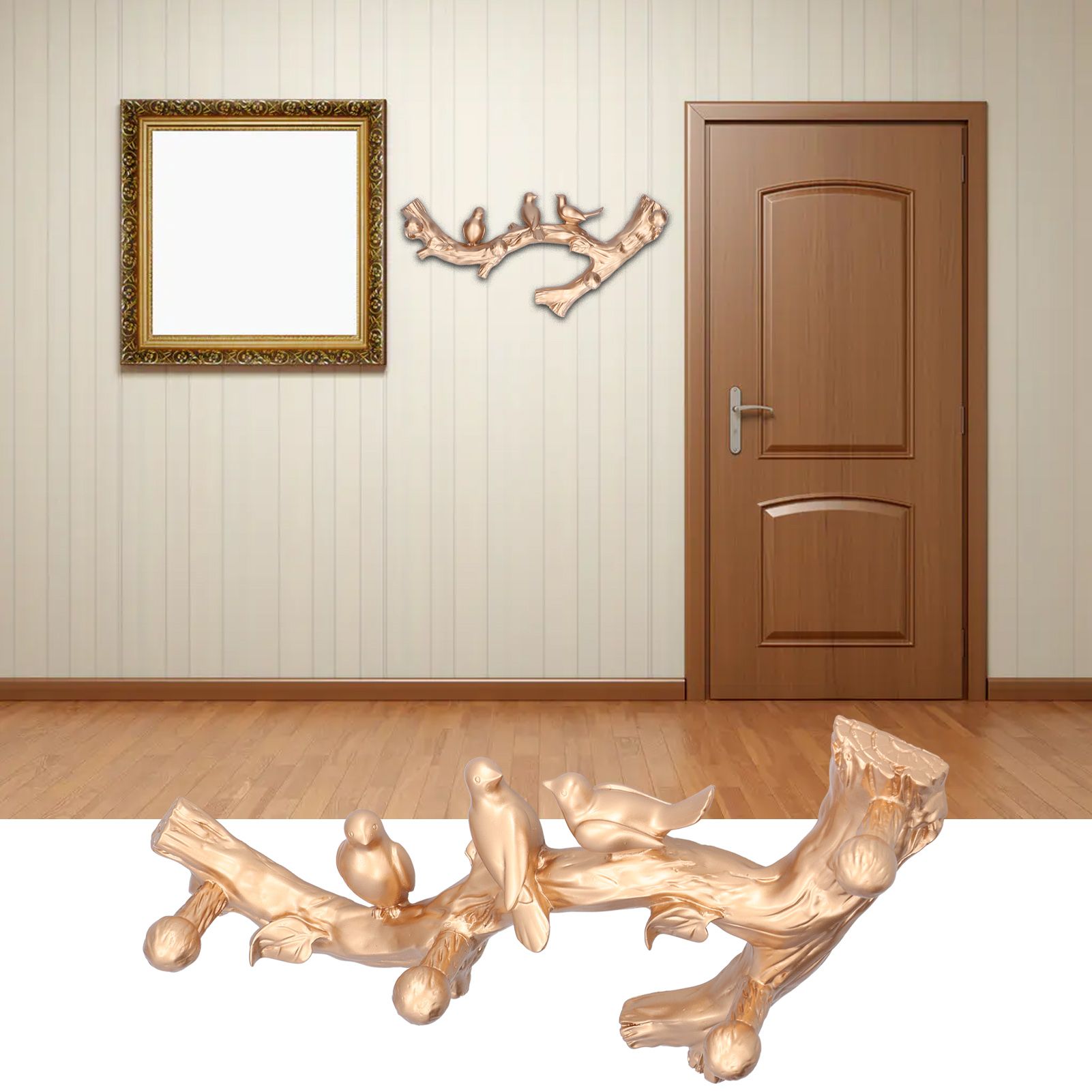 Decorative Hook Golden Bird Branch Shape Three Dimensional Wall Mounted Home view 12