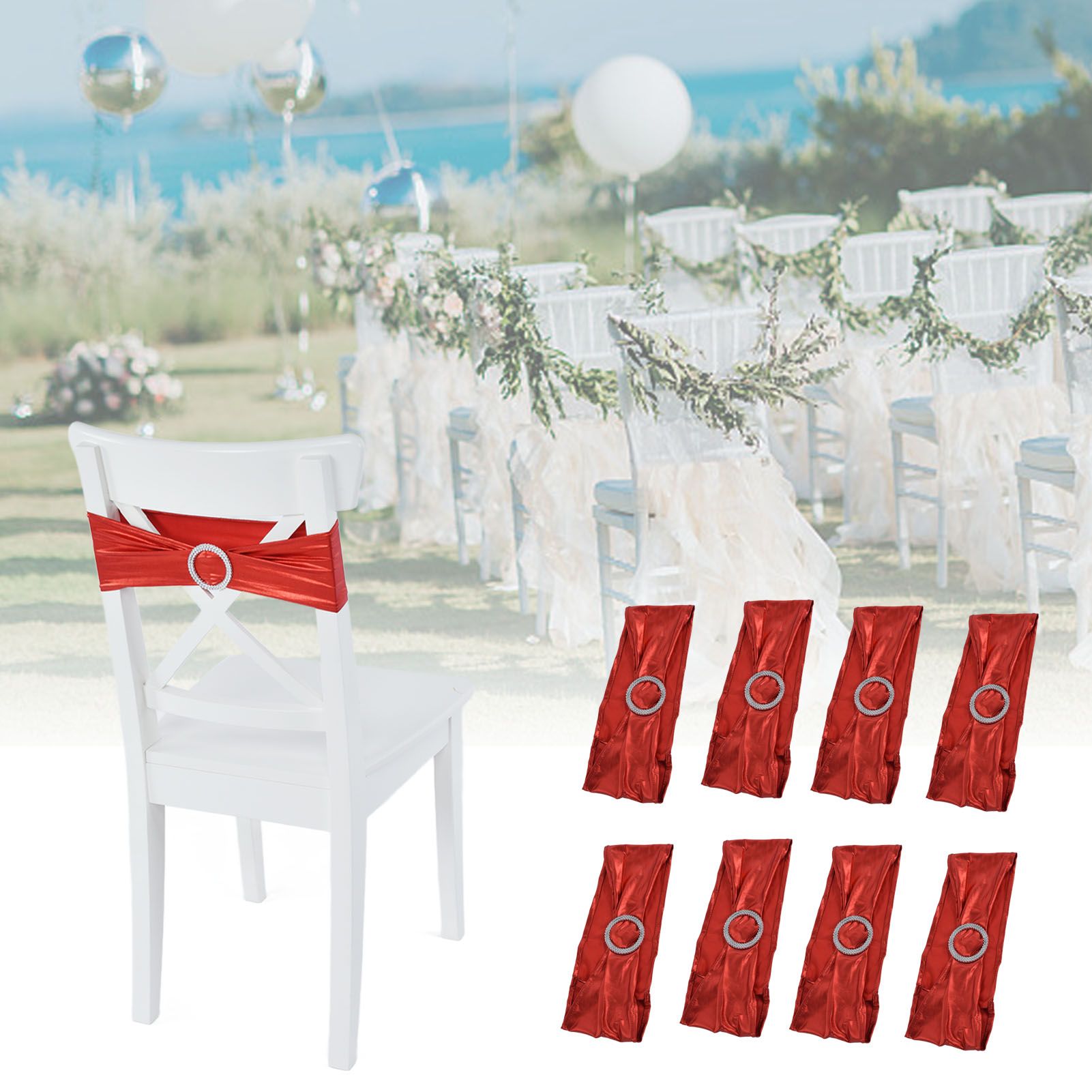 10Pcs Chair Cover Bands Elastic Stretch Sashes Bows for Wedding Banquet Hotel view 11