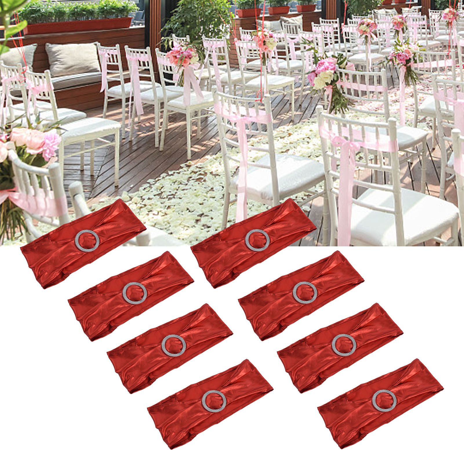 10Pcs Chair Cover Bands Elastic Stretch Sashes Bows for Wedding Banquet Hotel view 12