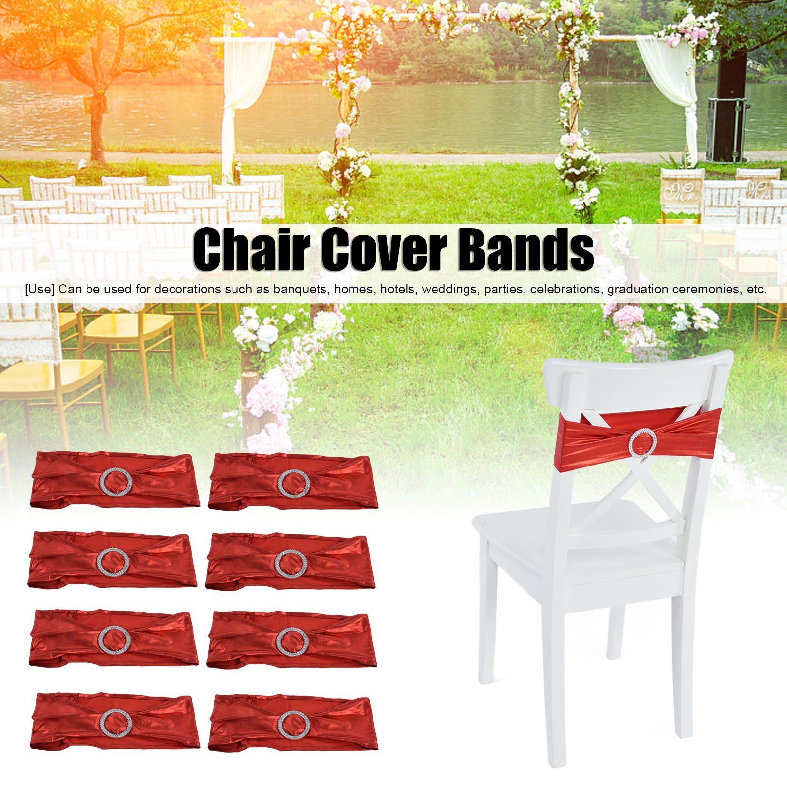 10Pcs Chair Cover Bands Elastic Stretch Sashes Bows for Wedding Banquet Hotel view 15
