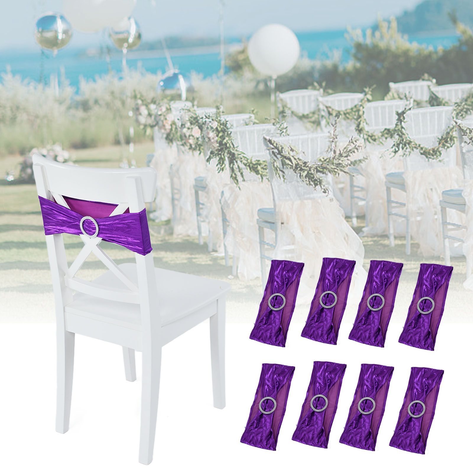 10Pcs Chair Cover Bands Elastic Stretch Sashes Bows for Wedding Banquet Hotel view 11