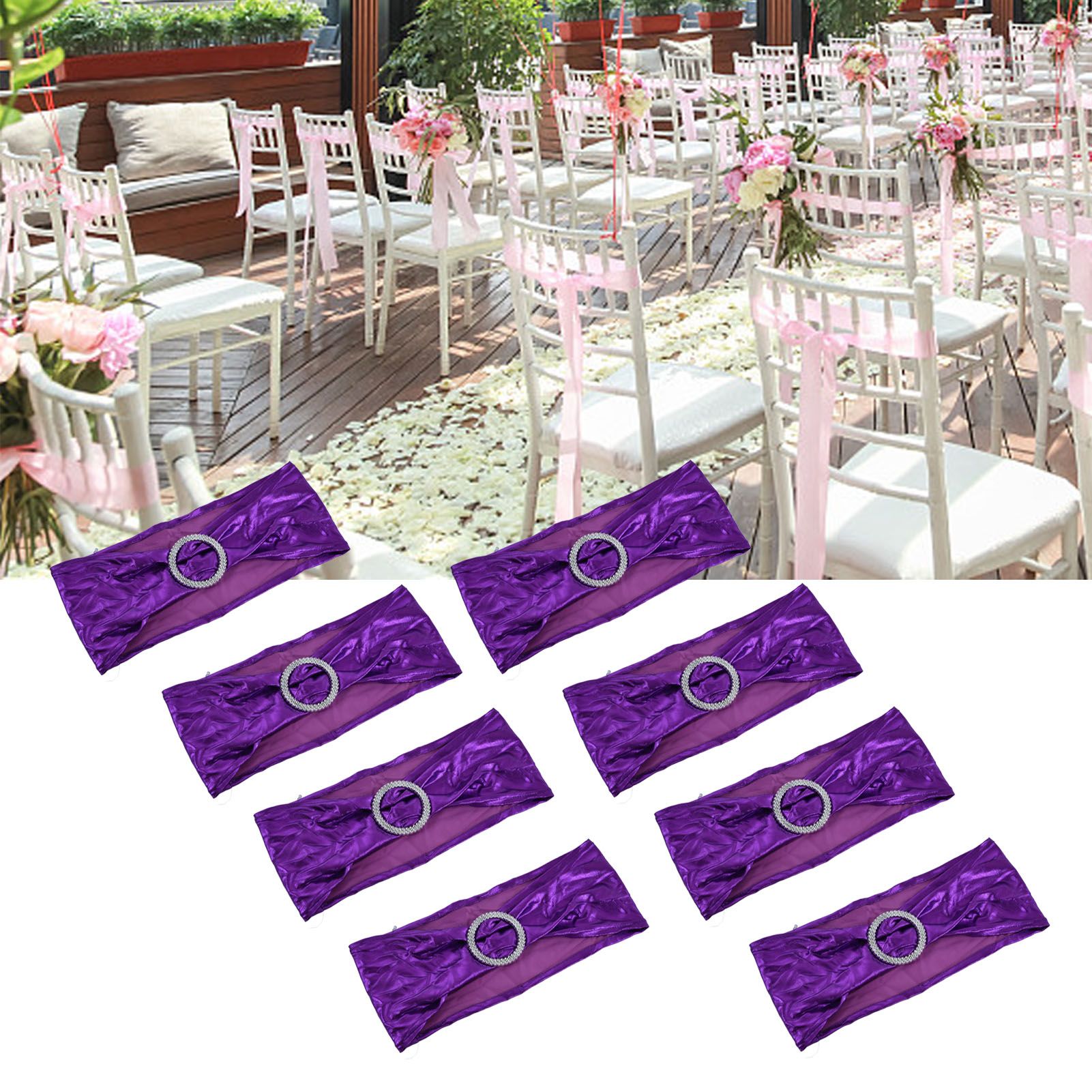 10Pcs Chair Cover Bands Elastic Stretch Sashes Bows for Wedding Banquet Hotel view 12