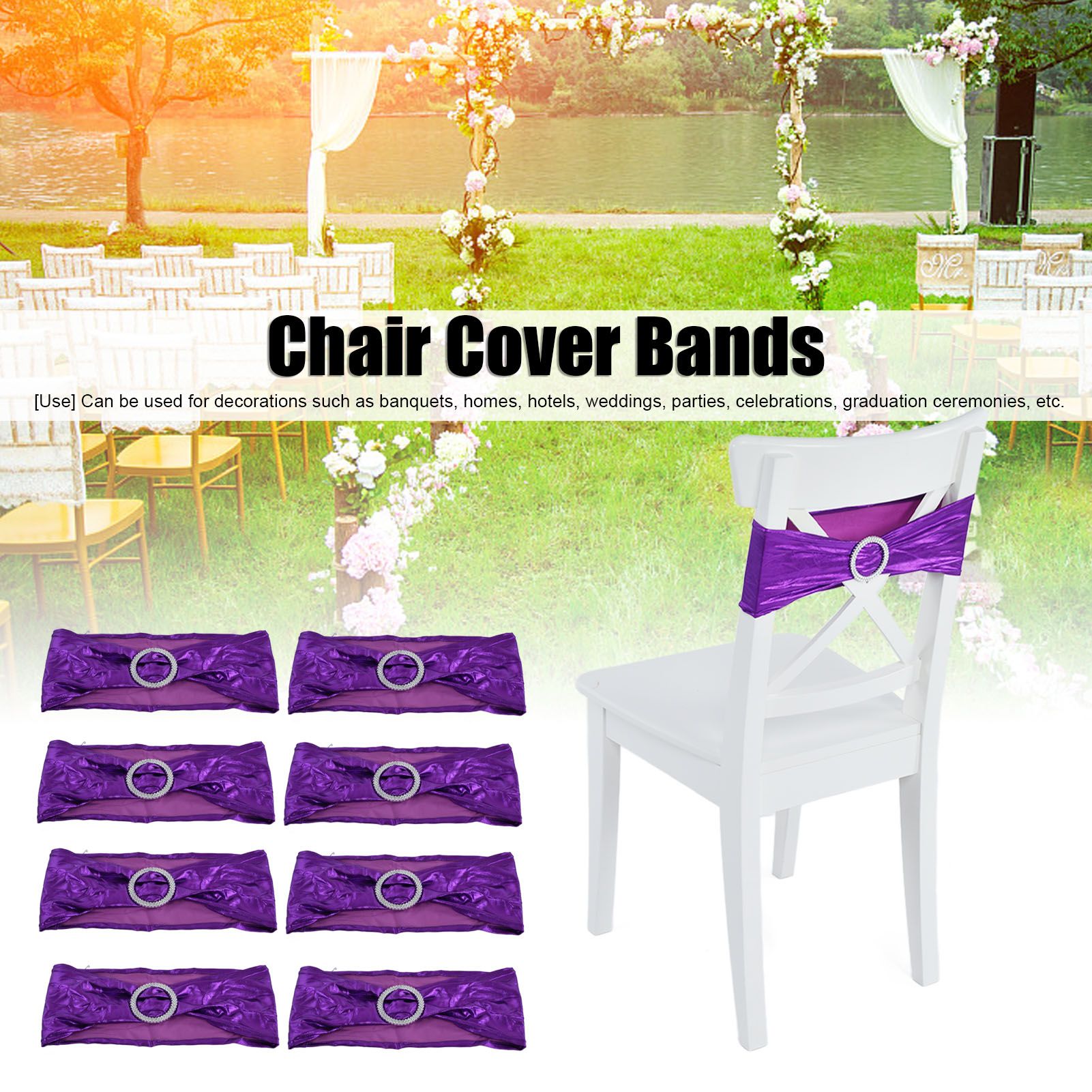 10Pcs Chair Cover Bands Elastic Stretch Sashes Bows for Wedding Banquet Hotel view 15