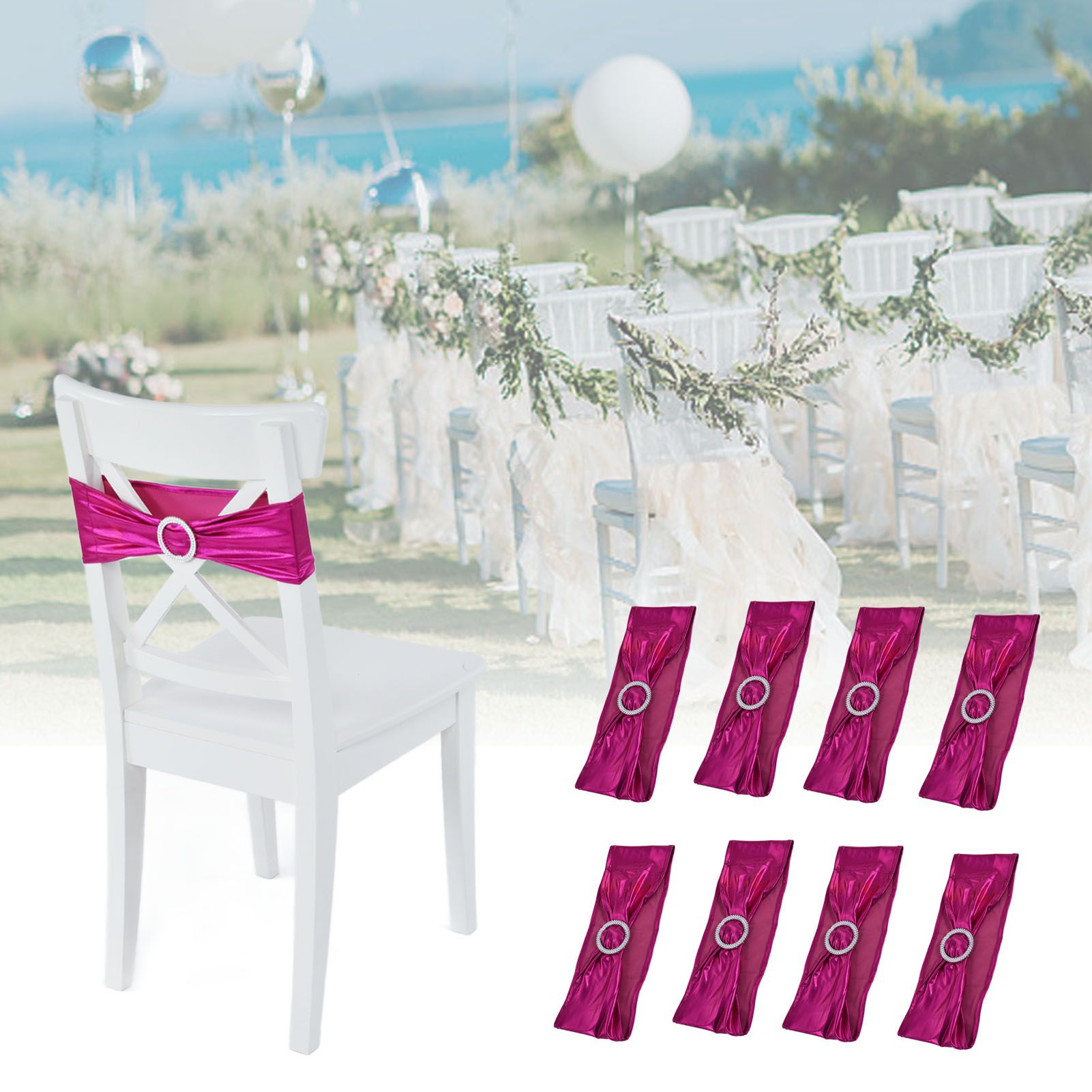 10Pcs Chair Cover Bands Elastic Stretch Sashes Bows for Wedding Banquet Hotel view 12