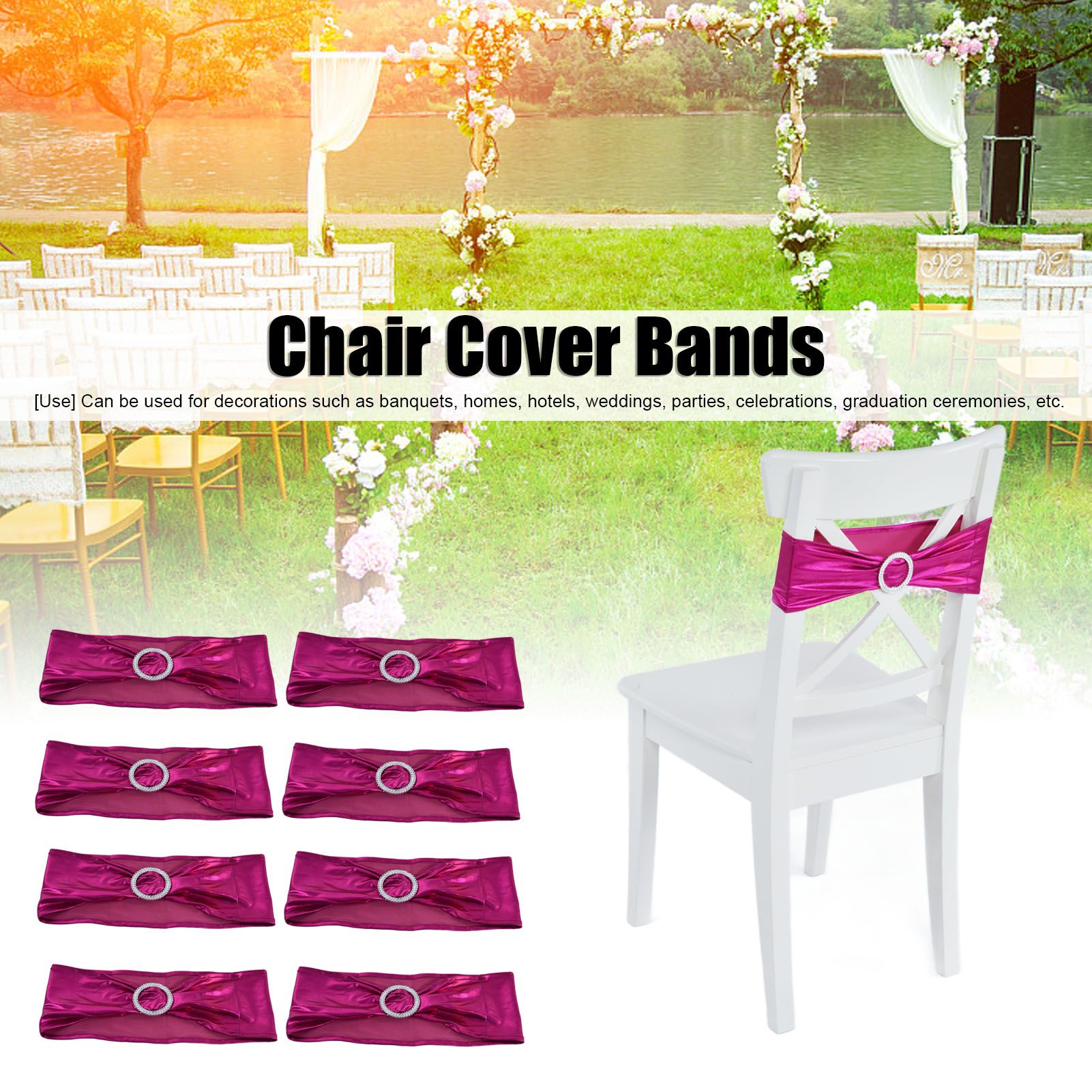 10Pcs Chair Cover Bands Elastic Stretch Sashes Bows for Wedding Banquet Hotel view 15