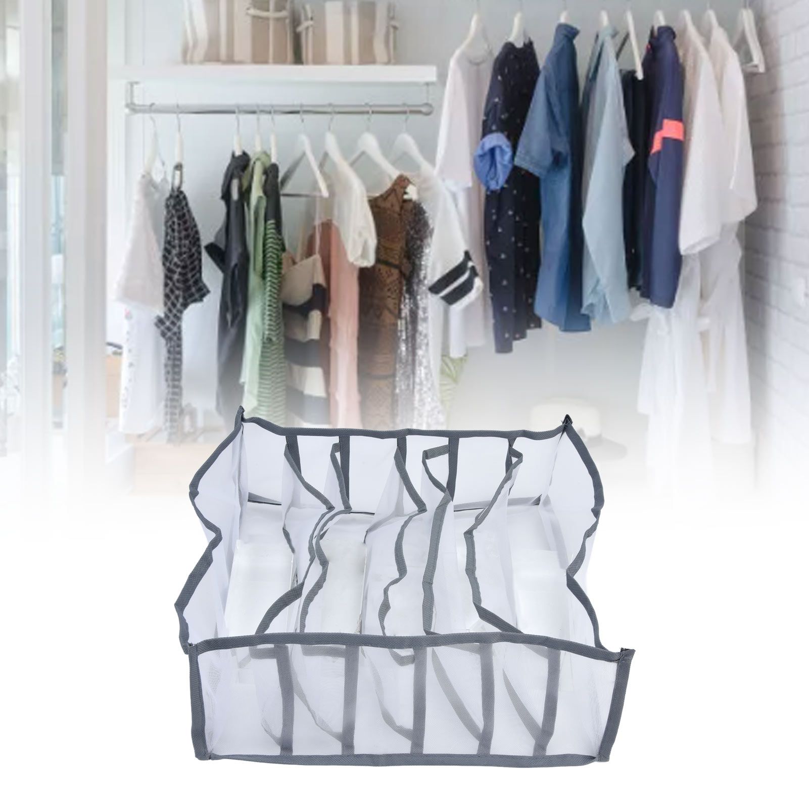 Underwear Organizer Mesh Foldable Breathable Multi Cells Socks Storage Box for view 11