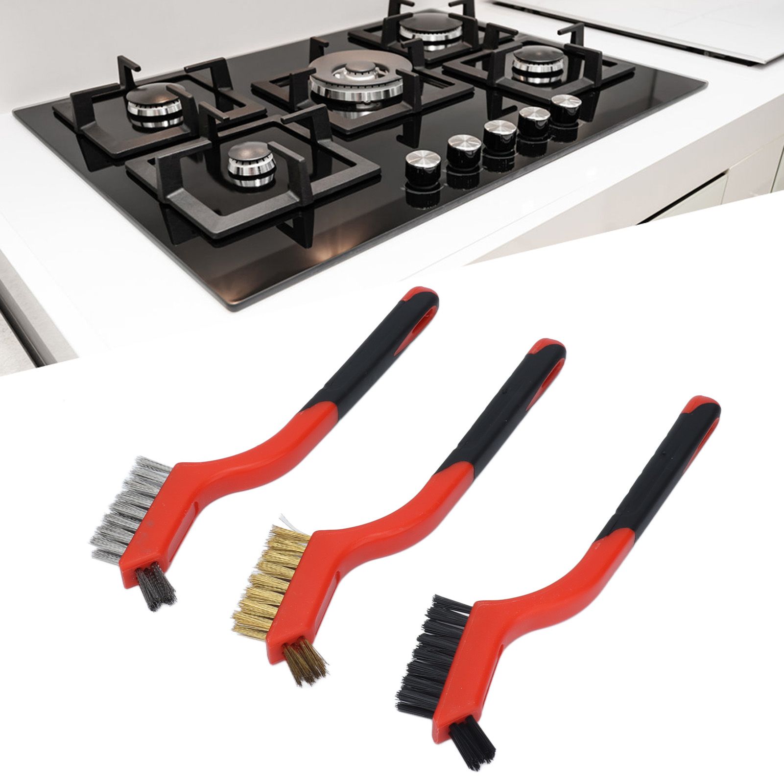 Wire Brush Set Brass Stainless Steel Bristles with Curved Handle Grip for view 11