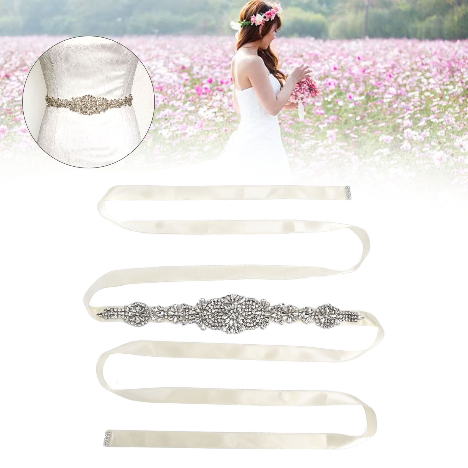 Rhinestone Wedding Dress Belt Elegant Waistbelt Clothes Accessories for Bride view 12