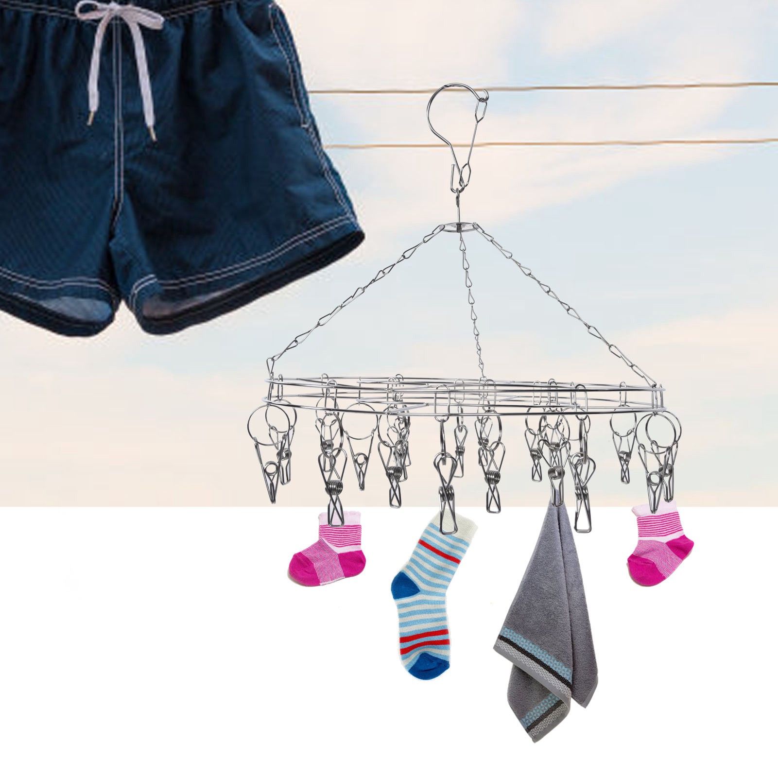 20 Clip Socks Rack Underwear Drying Hanger Stainless Steel Clothes Hanger view 12
