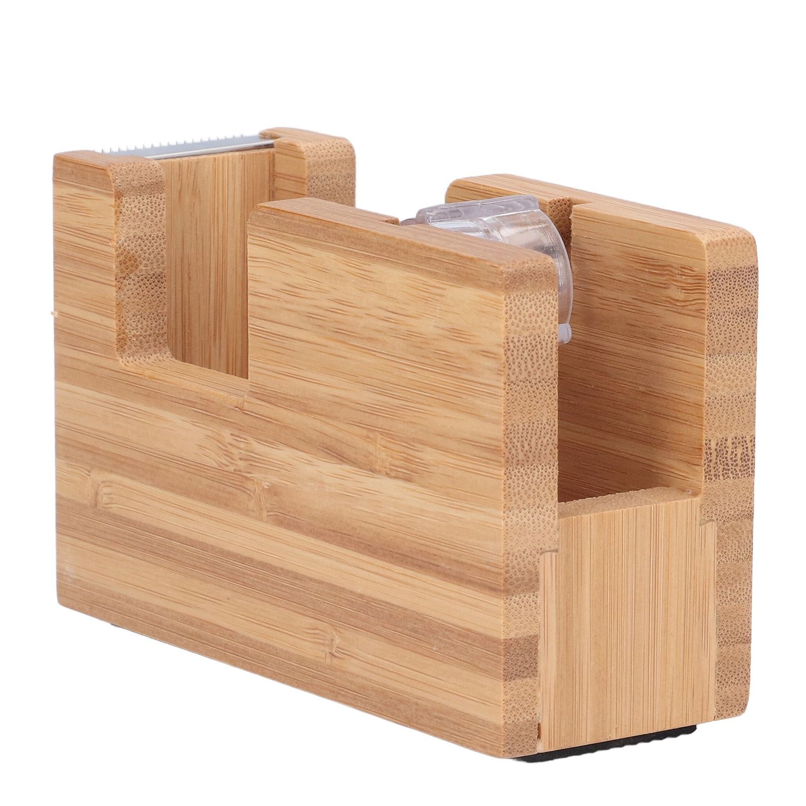 Desktop Tape Dispenser Bamboo Wood Tape Cutter Holder Adhesive Roll Base view 2
