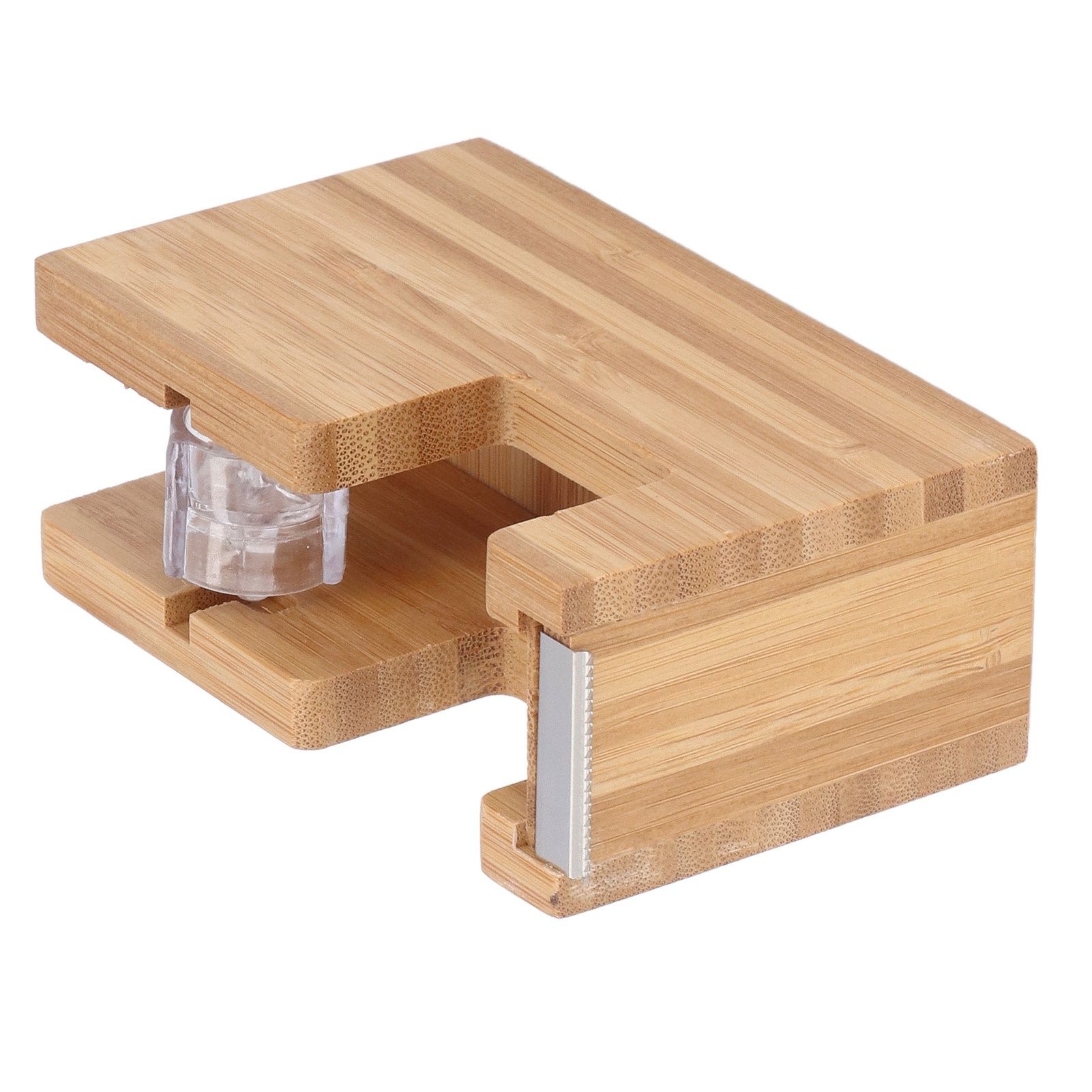 Desktop Tape Dispenser Bamboo Wood Tape Cutter Holder Adhesive Roll Base view 3